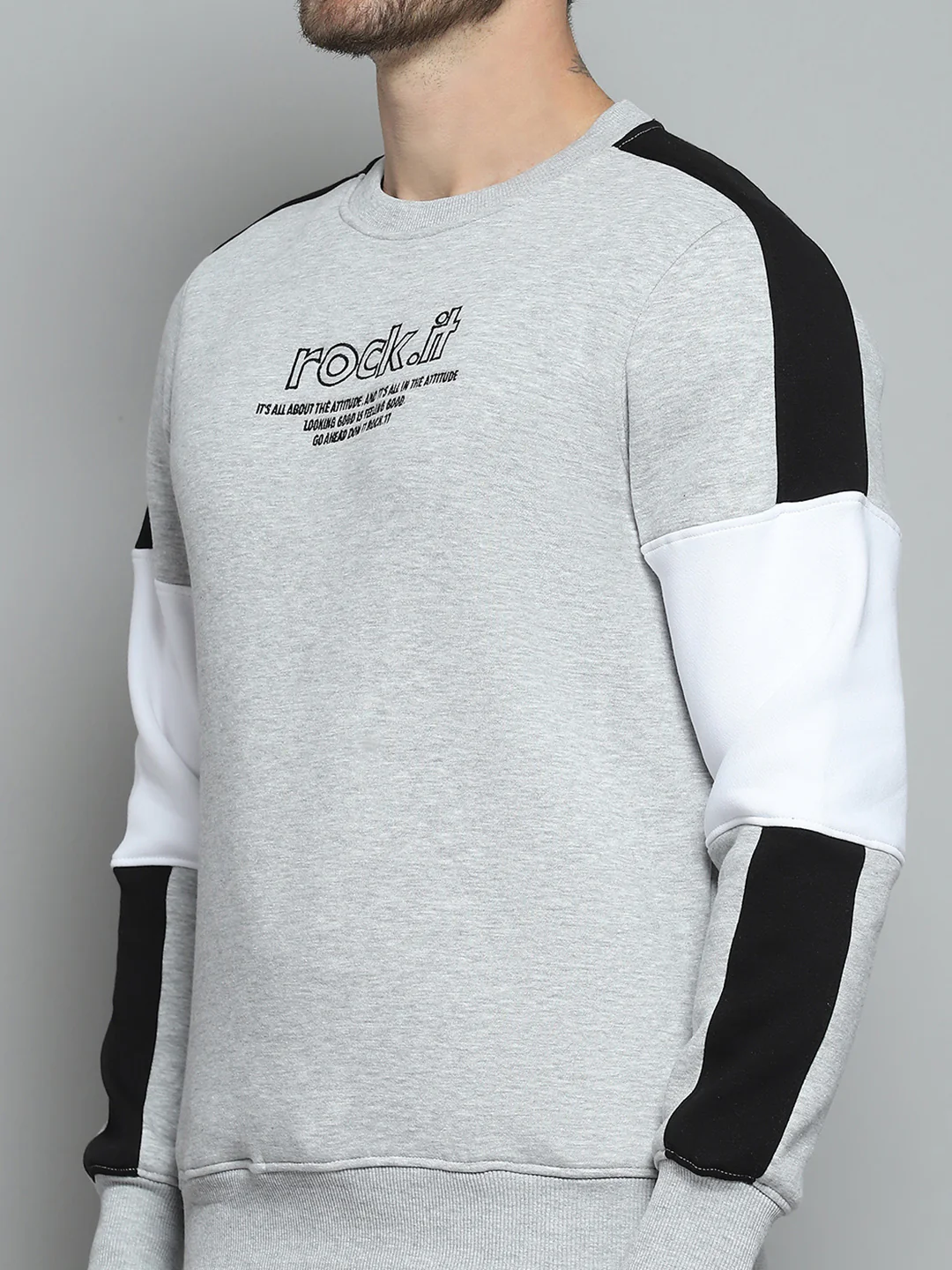 Rock.it Men Grey Printed Round Neck Full Sleeve Sweatshirt - Image 6