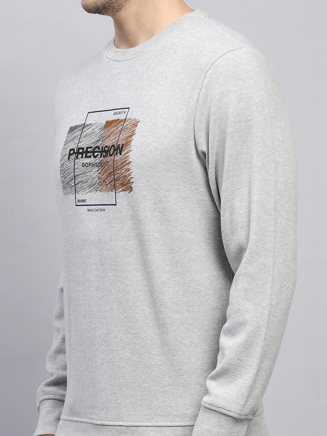Men Grey Printed Round Neck Full Sleeve Sweatshirt - Image 6