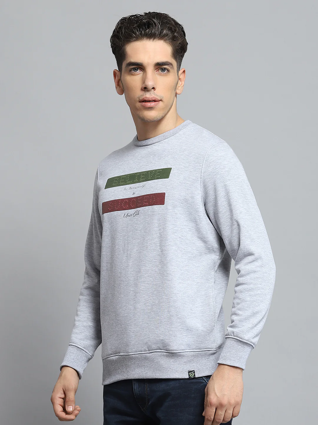 Men Grey Printed Round Neck Full Sleeve Sweatshirt - Image 3