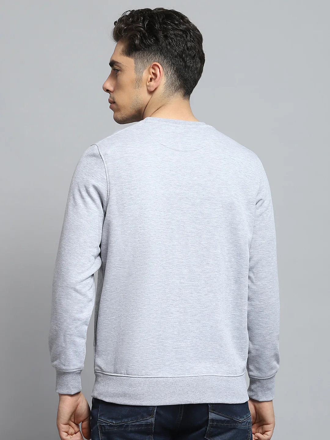Men Grey Printed Round Neck Full Sleeve Sweatshirt - Image 5