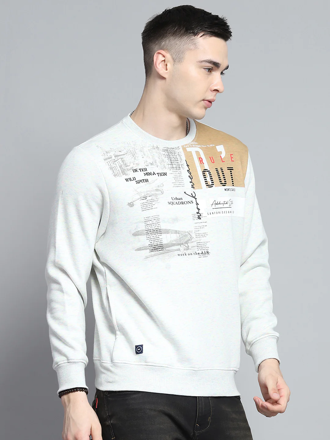 Men Grey Printed Round Neck Full Sleeve Sweatshirt - Image 4