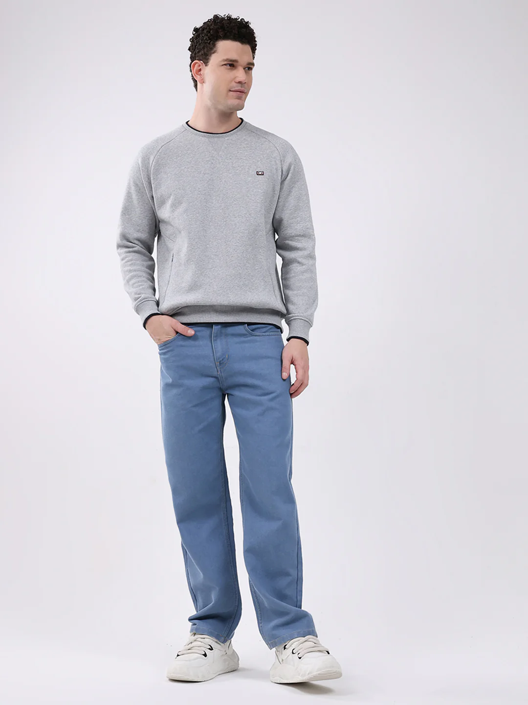 Men Grey Printed Round Neck Full Sleeve Sweatshirt - Image 2