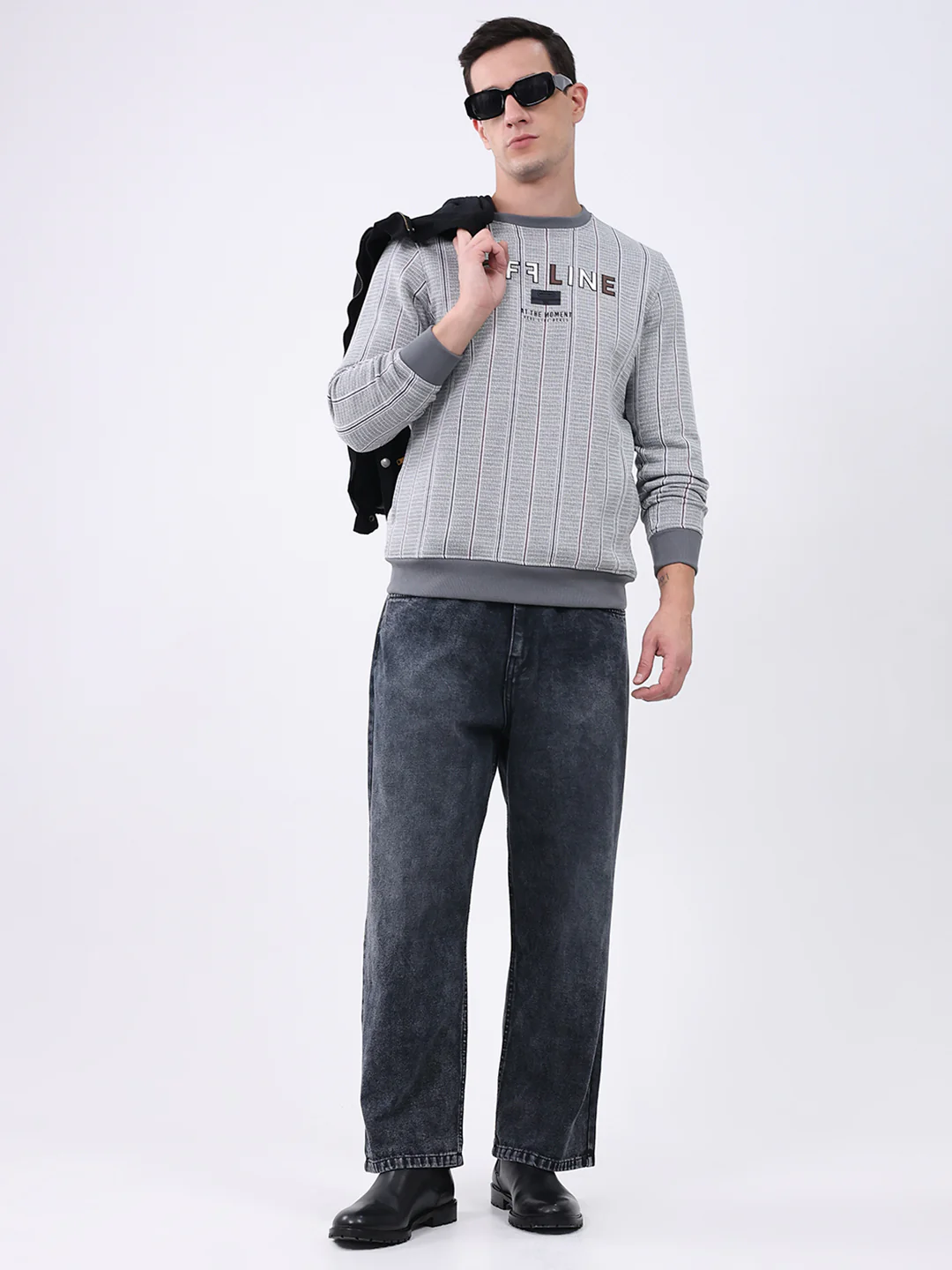 Men Grey Printed Round Neck Full Sleeve Sweatshirt - Image 2