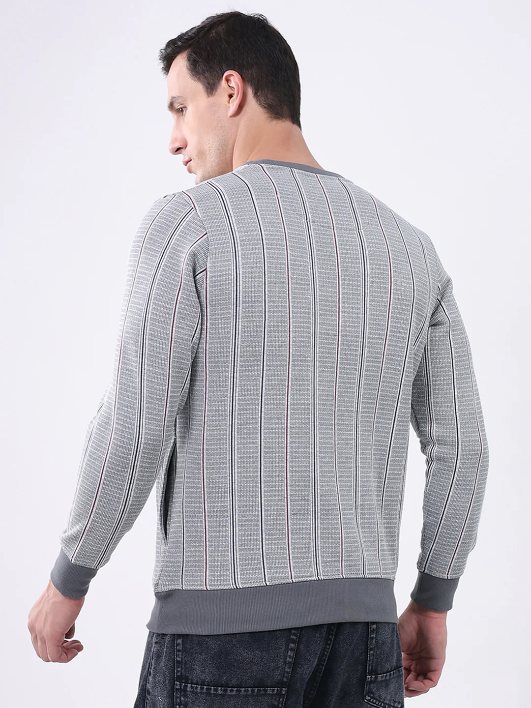 Men Grey Printed Round Neck Full Sleeve Sweatshirt - Image 5