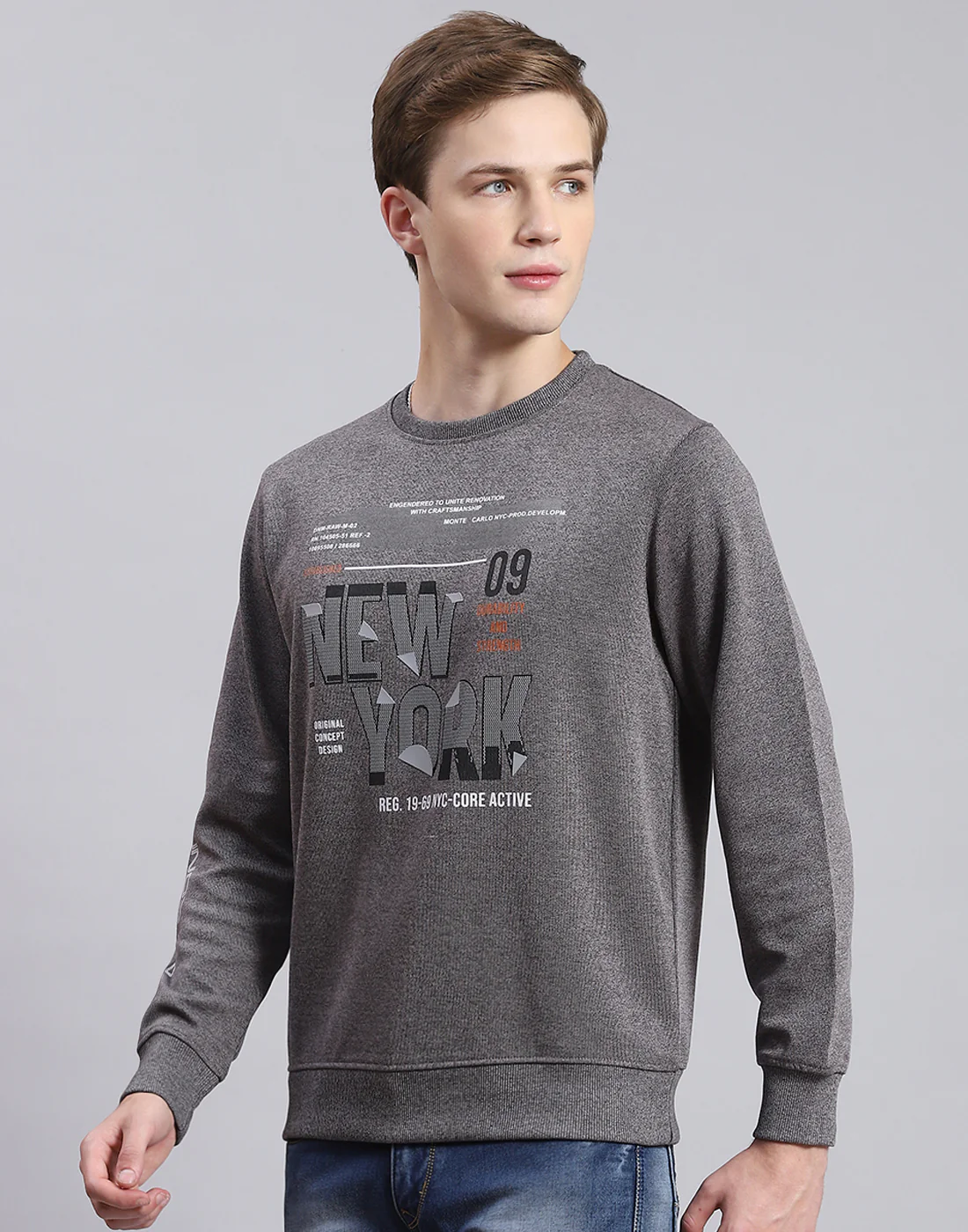 Men Grey Printed Round Neck Full Sleeve T-Shirt - Image 3