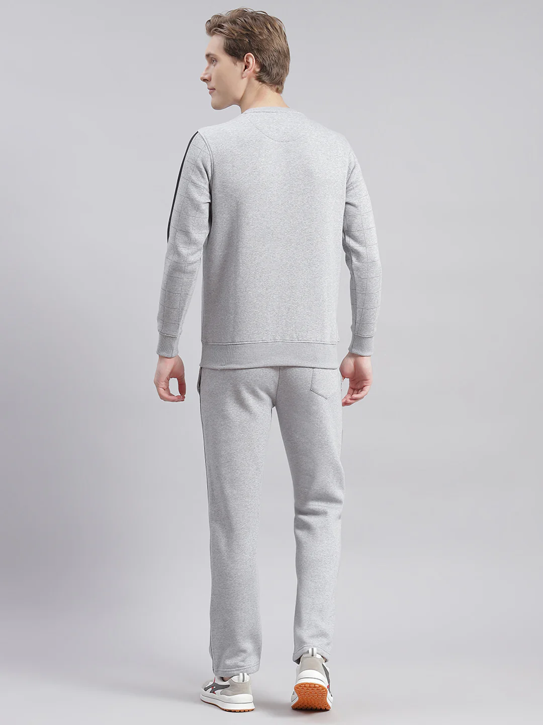 Men Grey Printed Round Neck Full Sleeve Tracksuits - Image 5