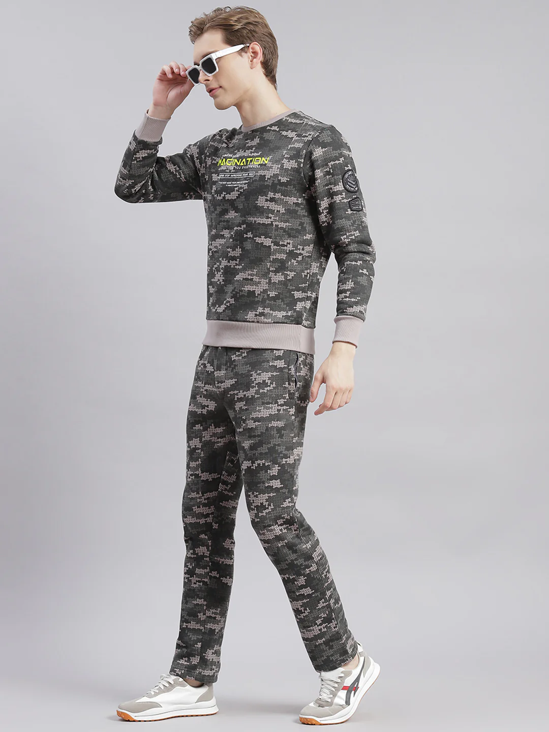 Men Grey Printed Round Neck Full Sleeve Tracksuits - Image 5