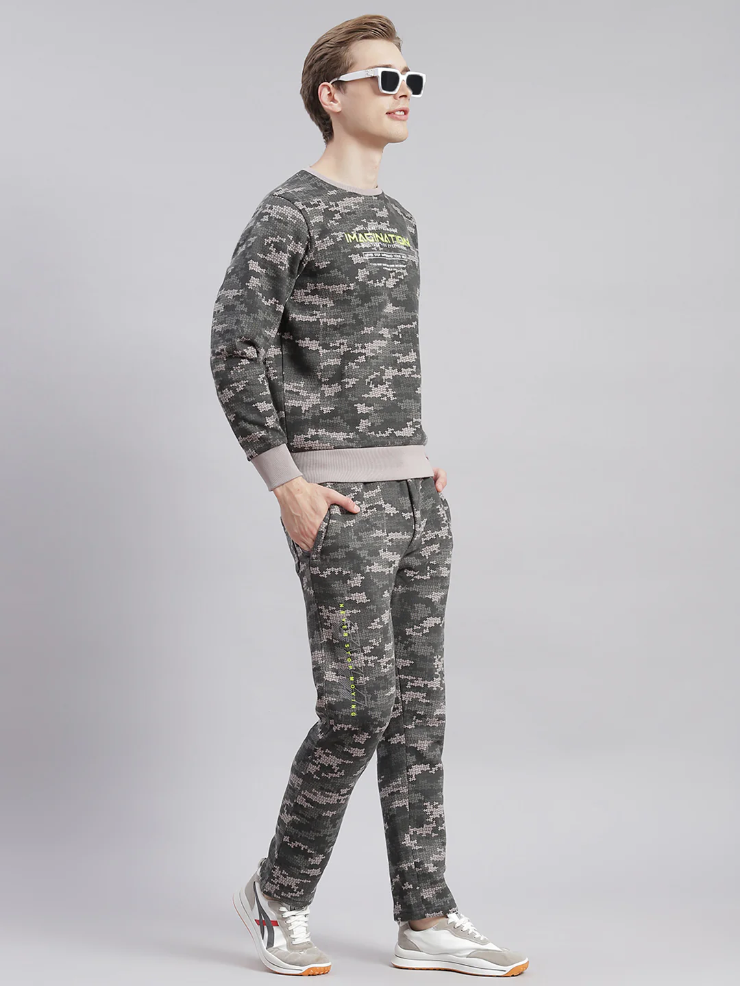 Men Grey Printed Round Neck Full Sleeve Tracksuits - Image 6
