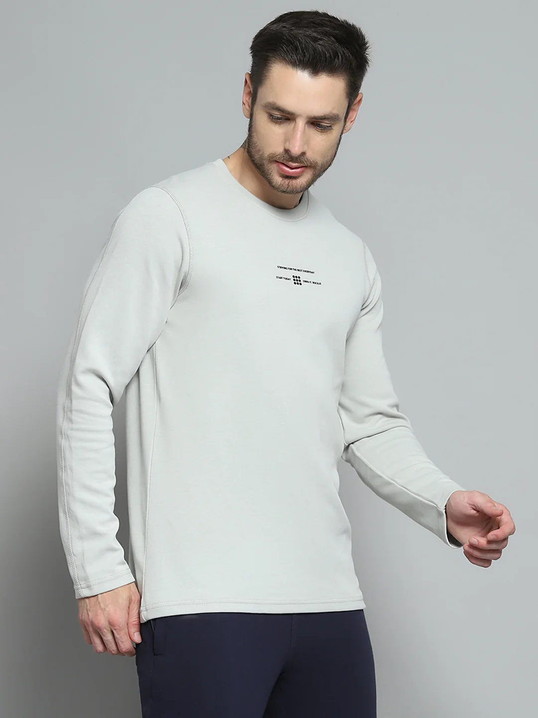 Rock.it Men Grey Printed Round Neck Full Sleeve Winter T-Shirt - Image 4