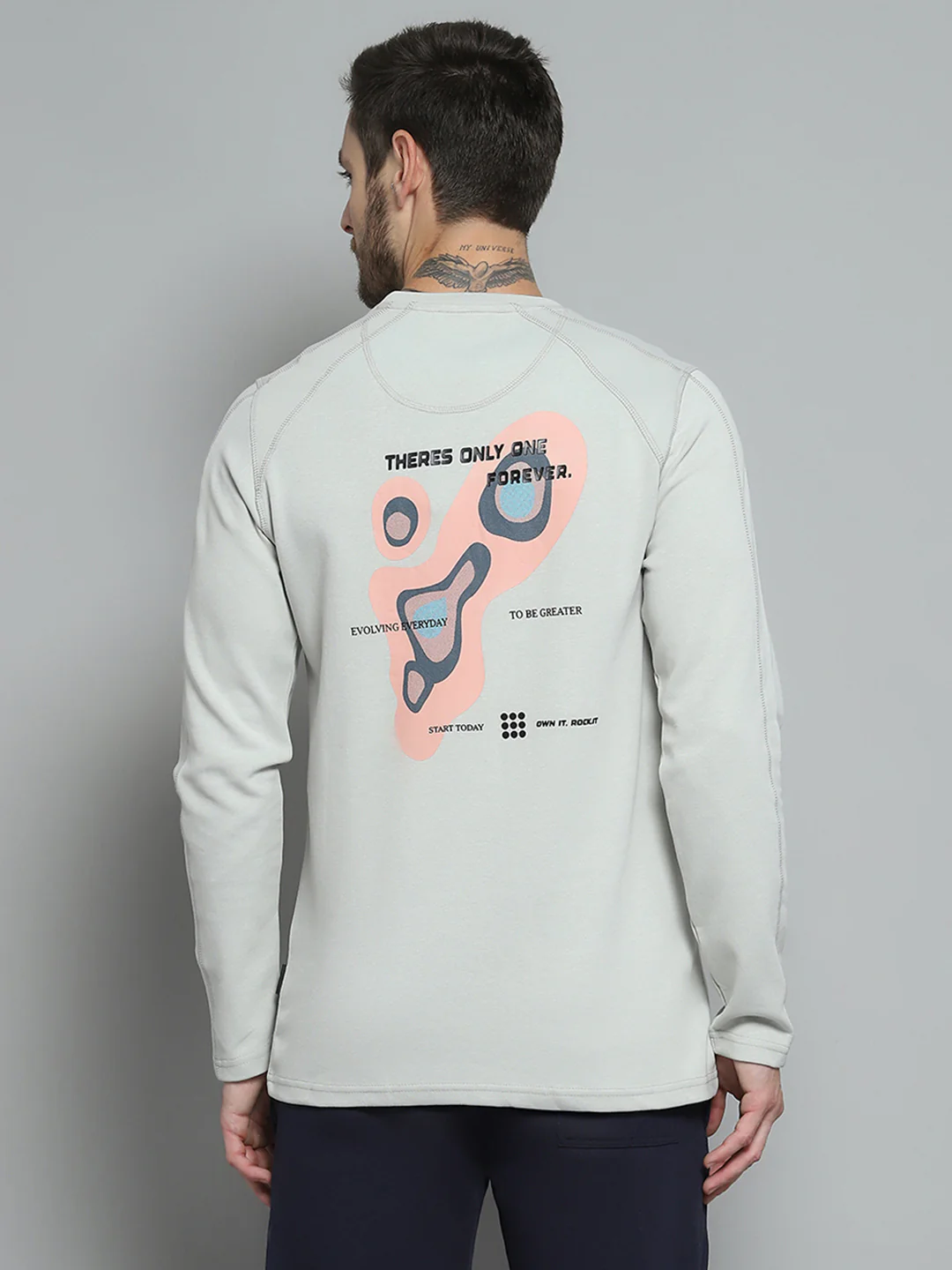 Rock.it Men Grey Printed Round Neck Full Sleeve Winter T-Shirt - Image 5