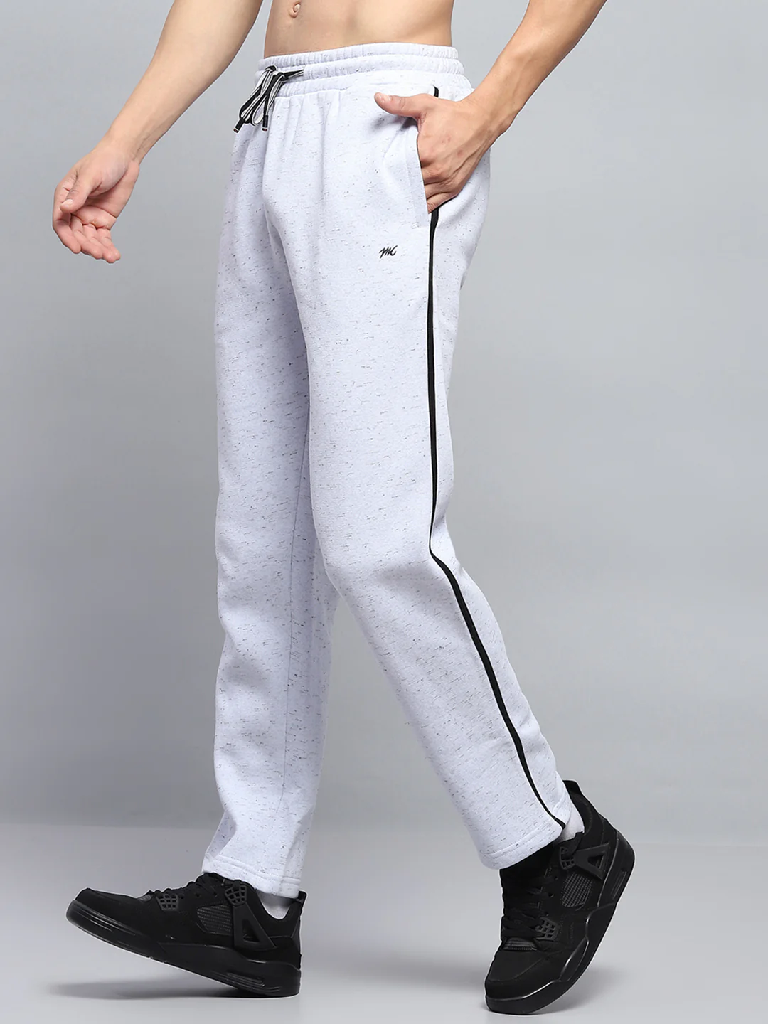 Men Grey Printed Round Neck Full Sleeve Winter Tracksuit - Image 7