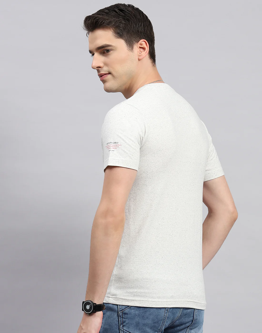 Men Grey Printed Round Neck Half Sleeve T-Shirt - Image 5