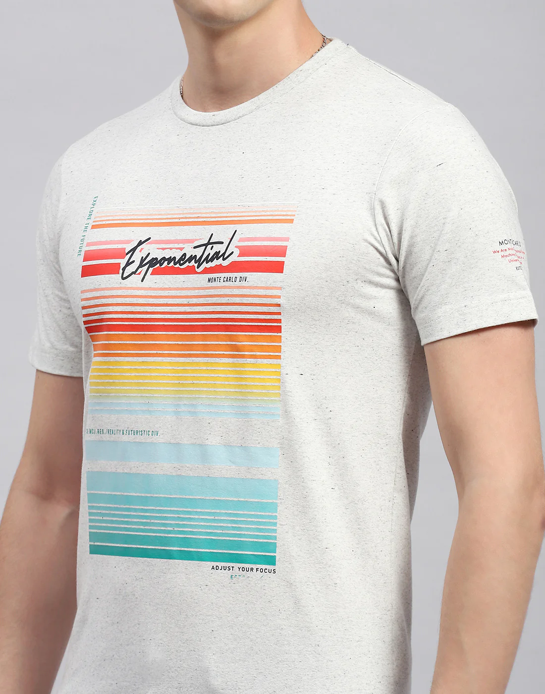 Men Grey Printed Round Neck Half Sleeve T-Shirt - Image 6