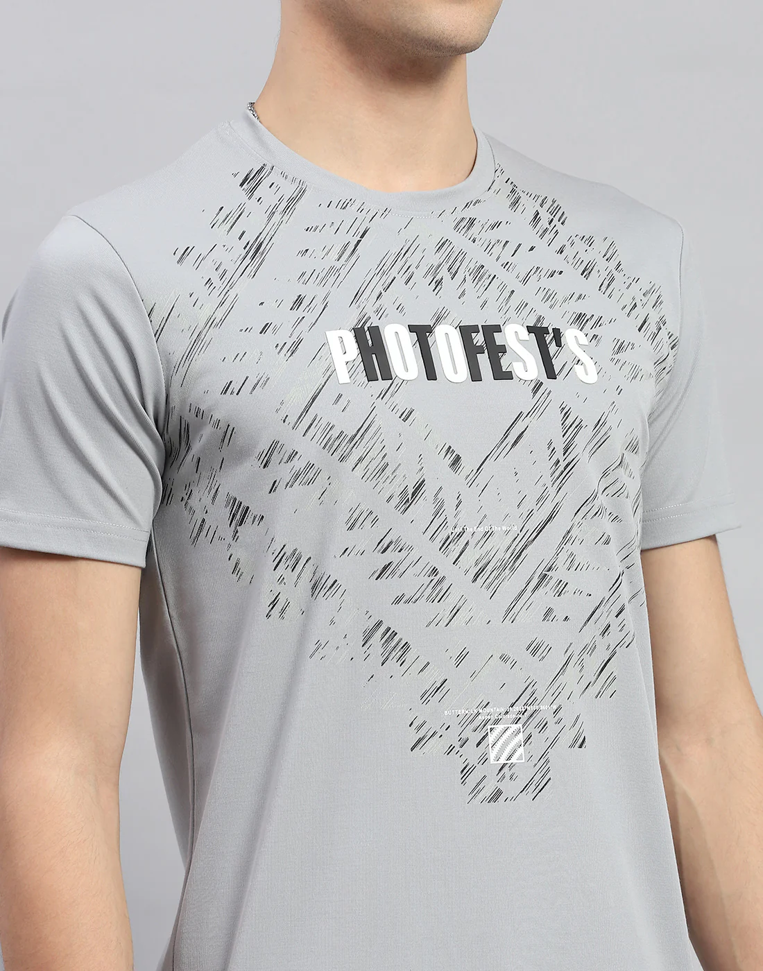 Men Grey Printed Round Neck Half Sleeve T-Shirt - Image 7