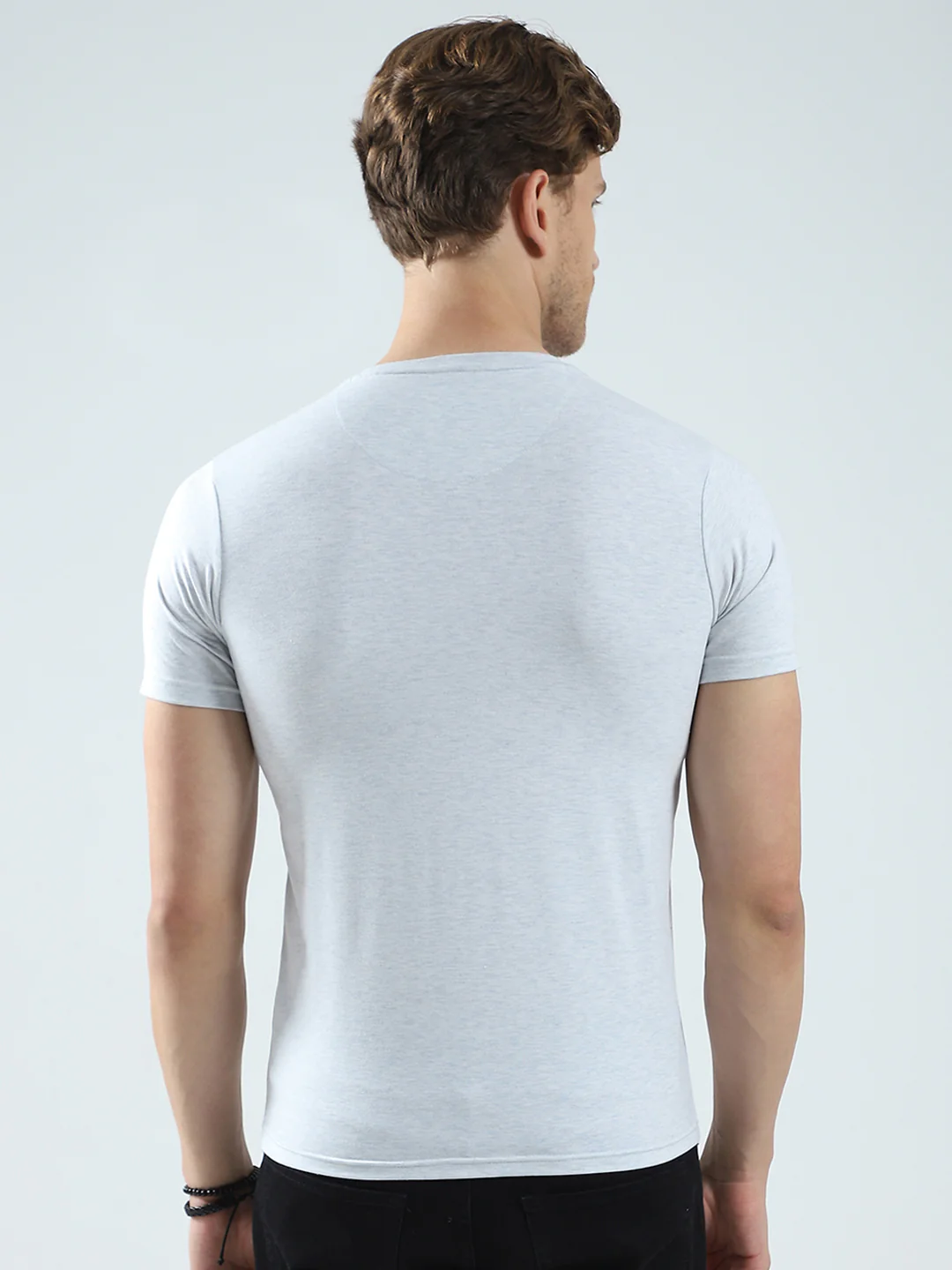 Men Grey Printed Round Neck Half Sleeve T-Shirt - Image 5