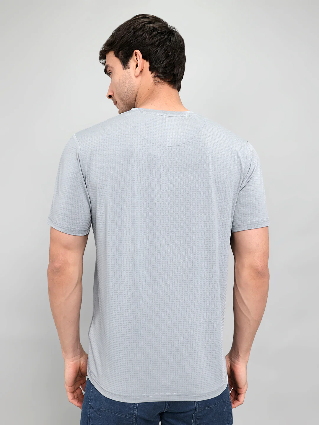 Men Grey Printed Round Neck Half Sleeve T-Shirt - Image 5