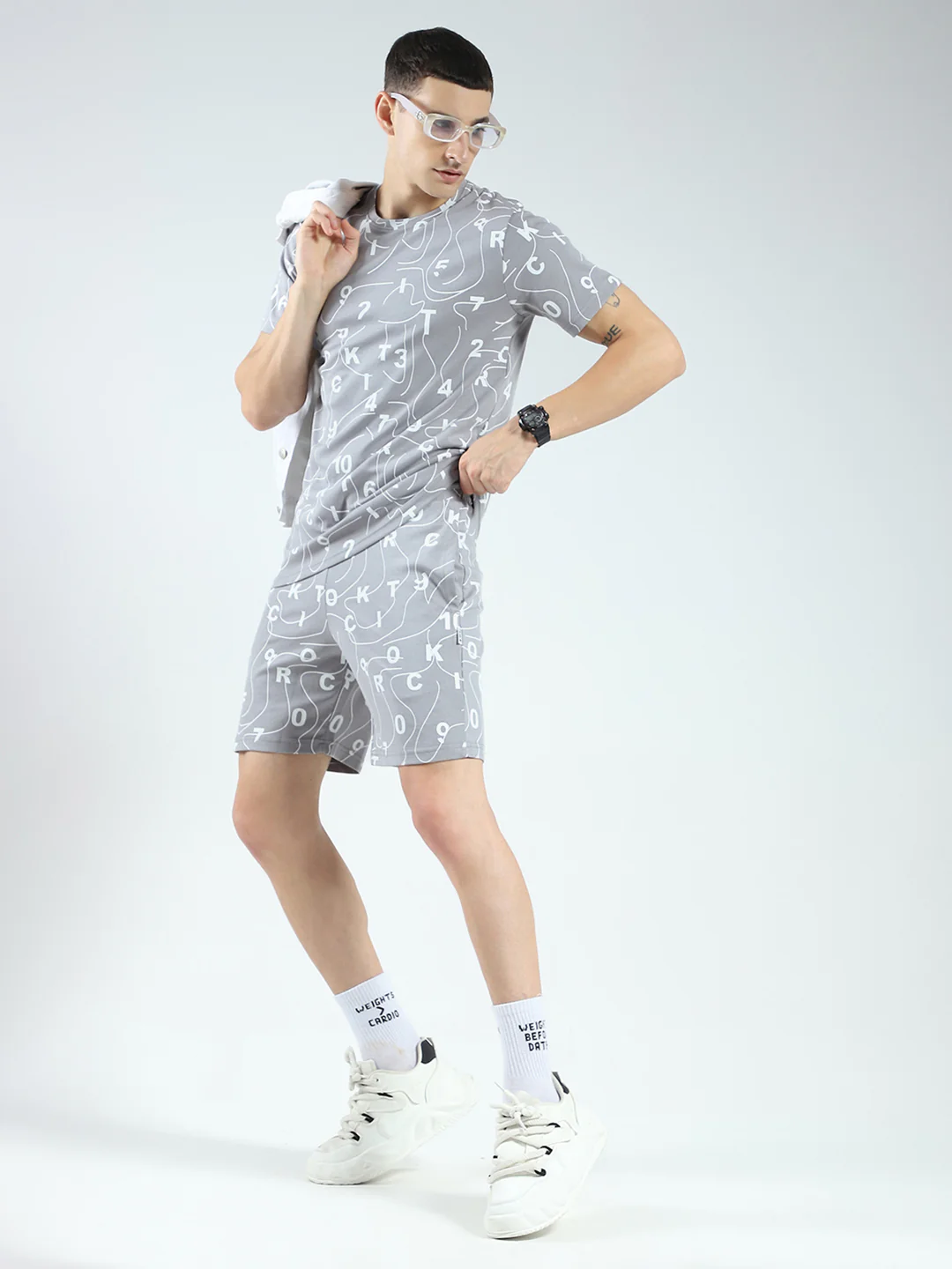Rock.it Men Grey Printed Round Neck Half Sleeve Shorts Set - Image 2