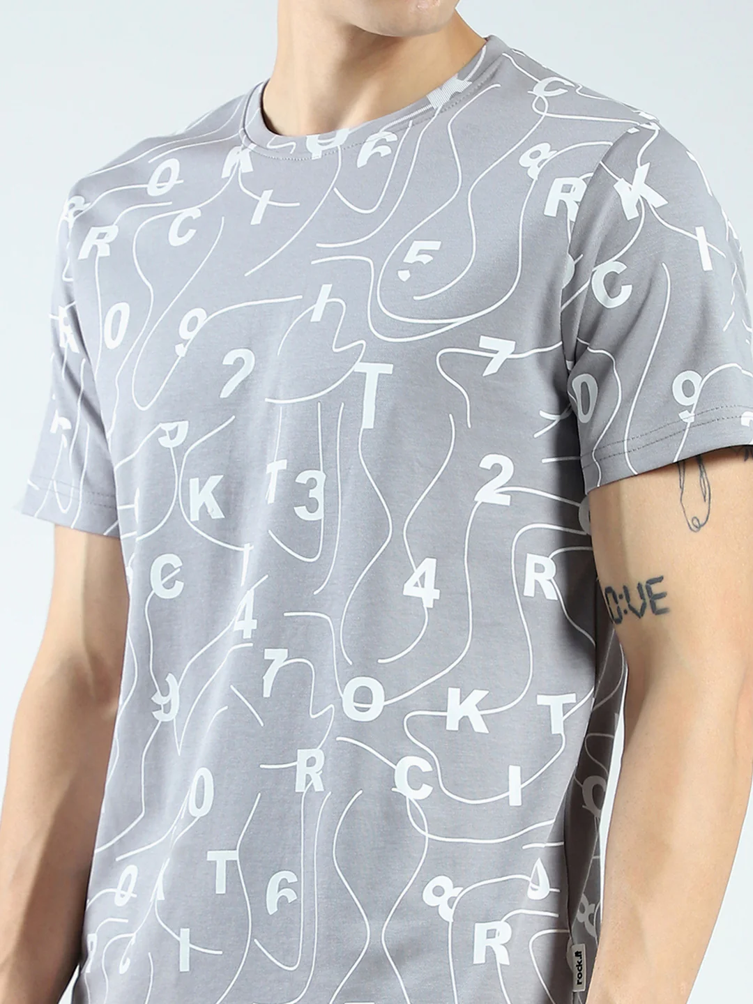 Rock.it Men Grey Printed Round Neck Half Sleeve Shorts Set - Image 7
