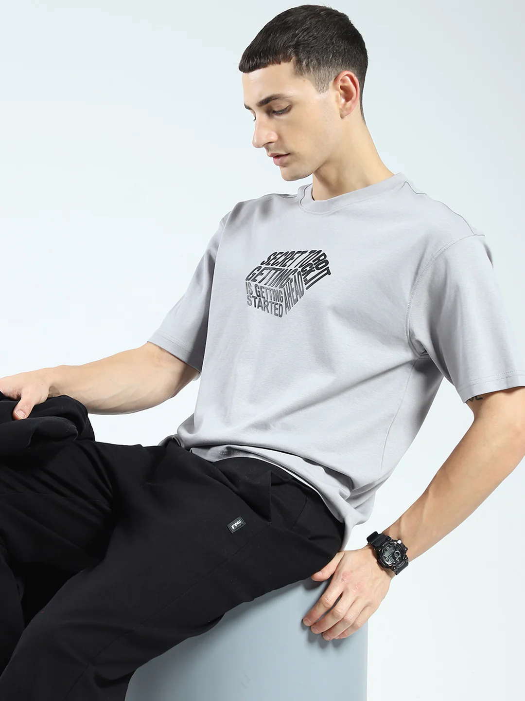 Rock.it Men Grey Printed Round Neck Half Sleeve T-Shirt - Image 6