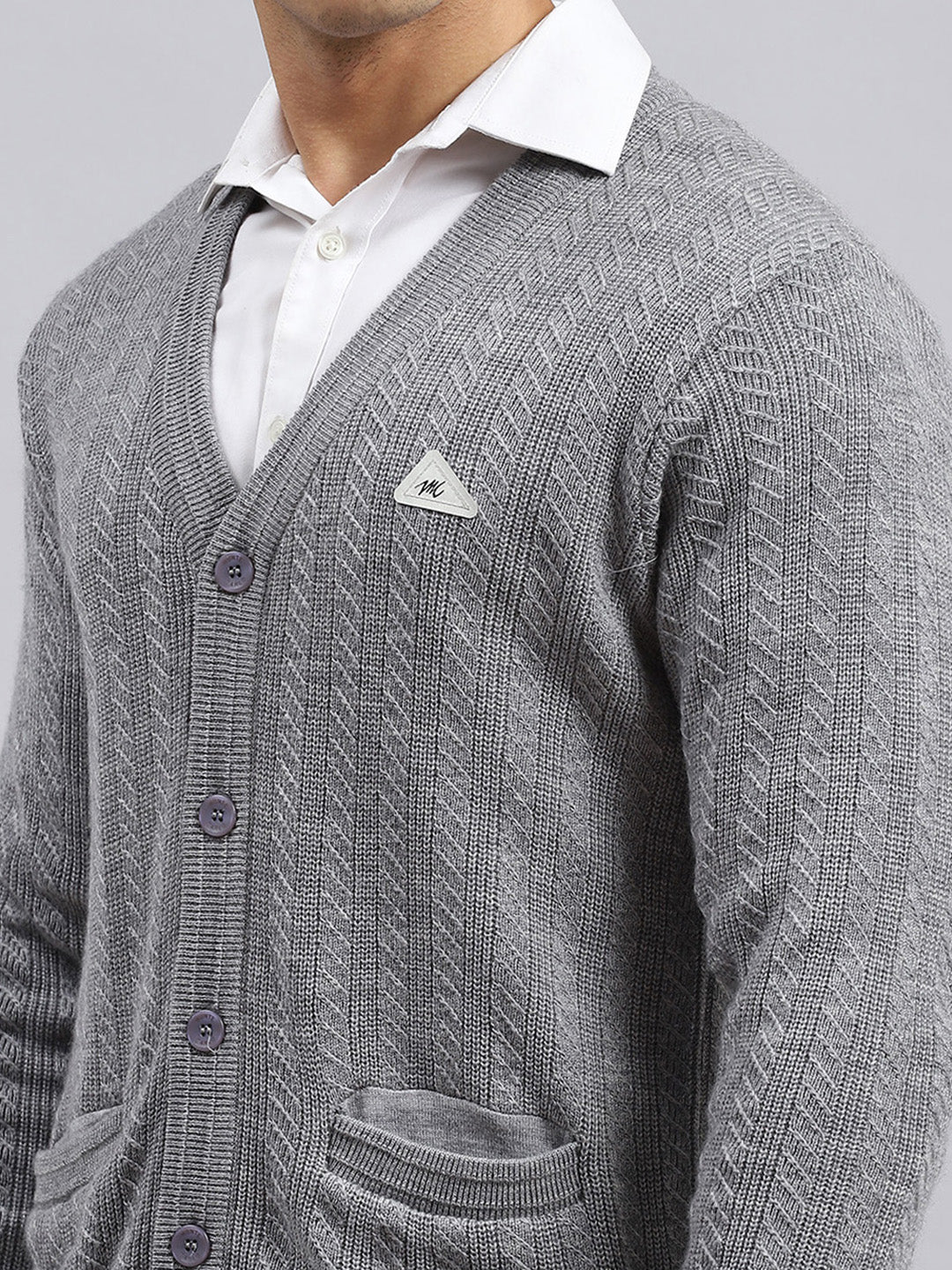 Men Grey Self Cardigan - Image 6