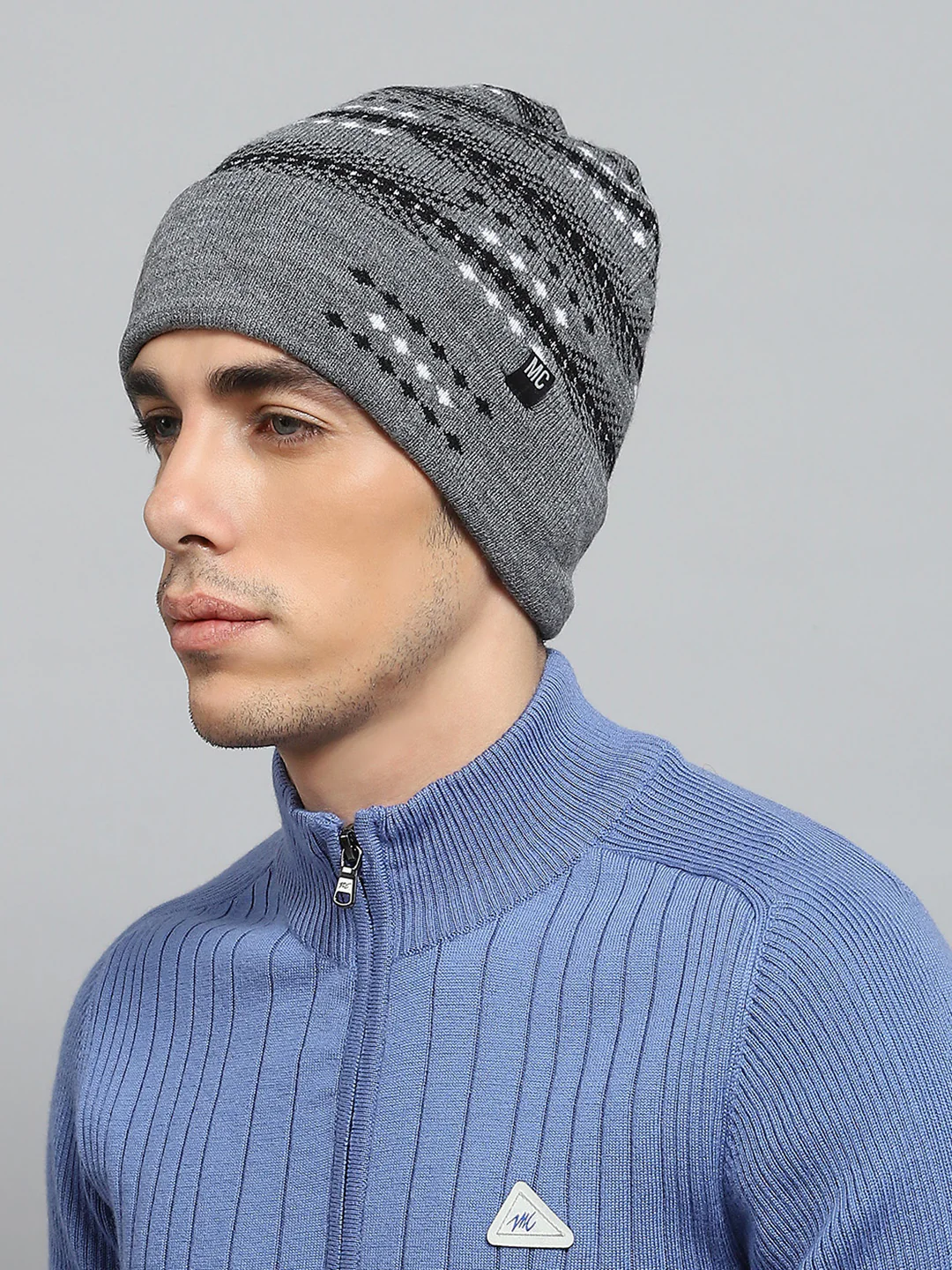 Men Grey Self Design Cap - Image 3