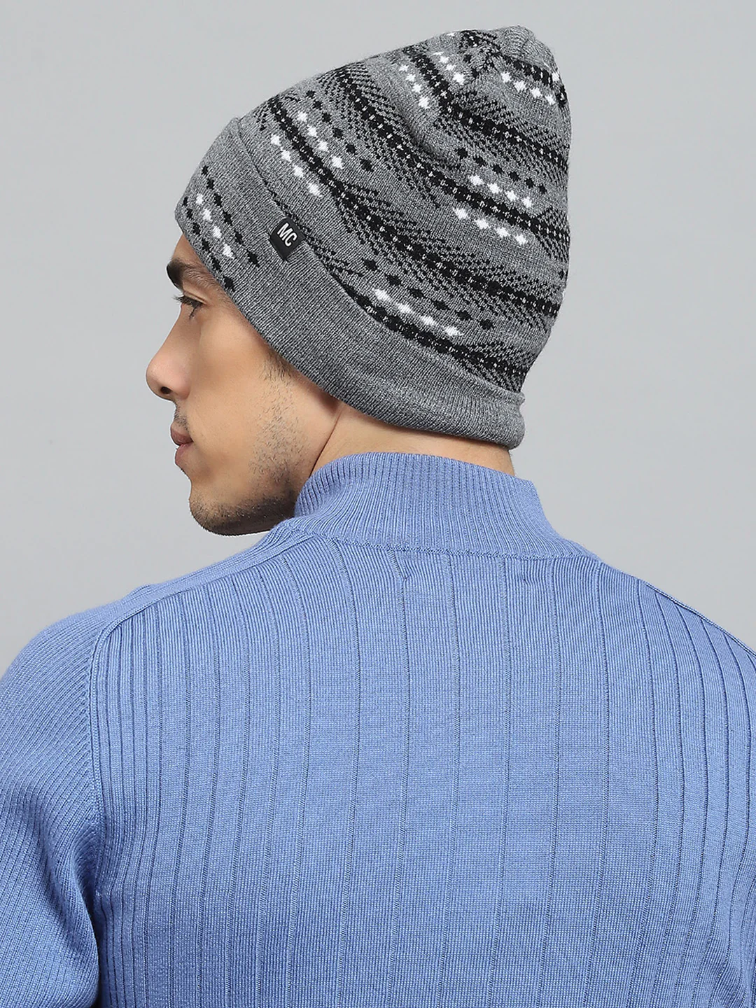 Men Grey Self Design Cap - Image 5