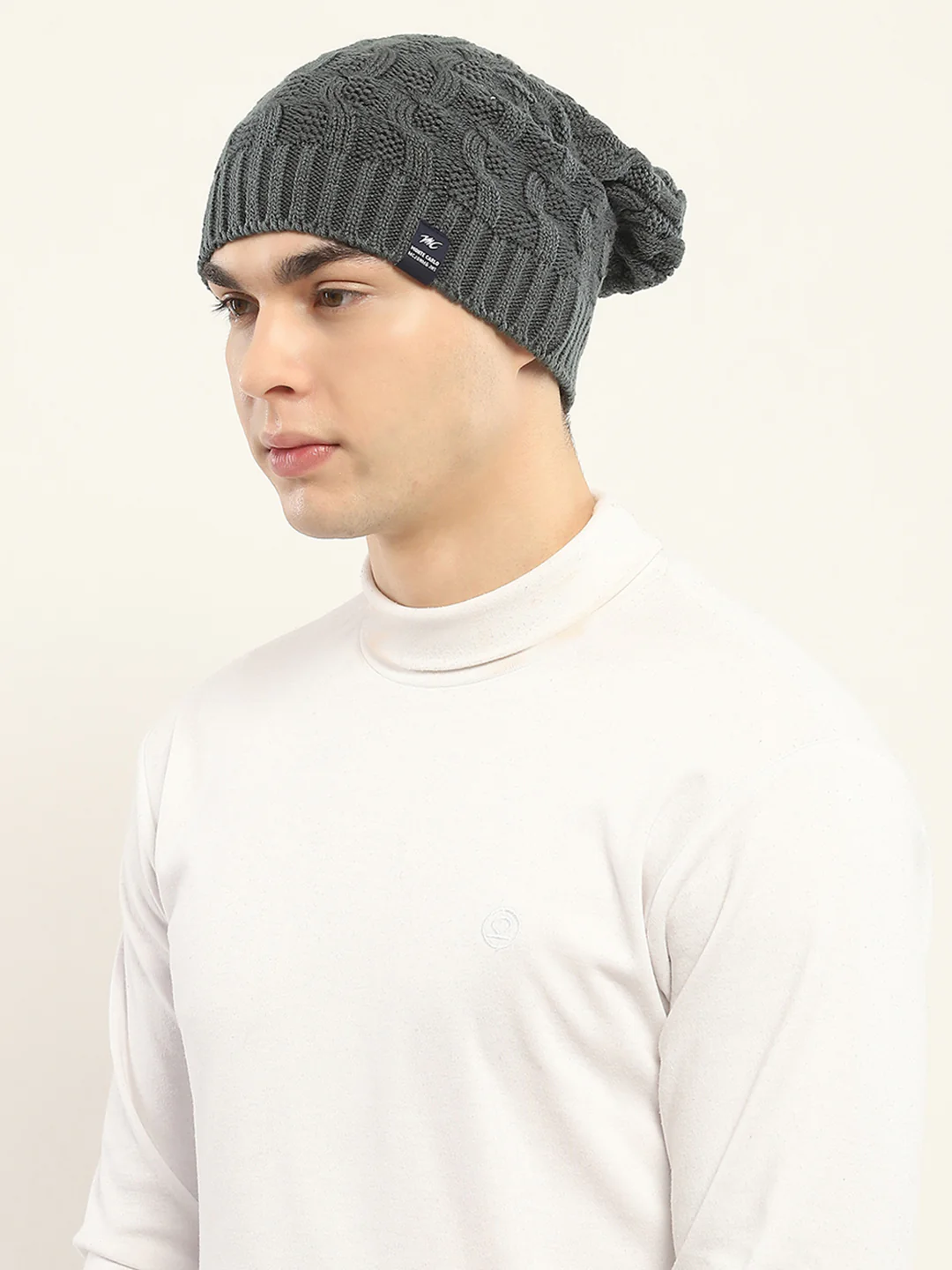 Men Grey Self Design Cap - Image 3