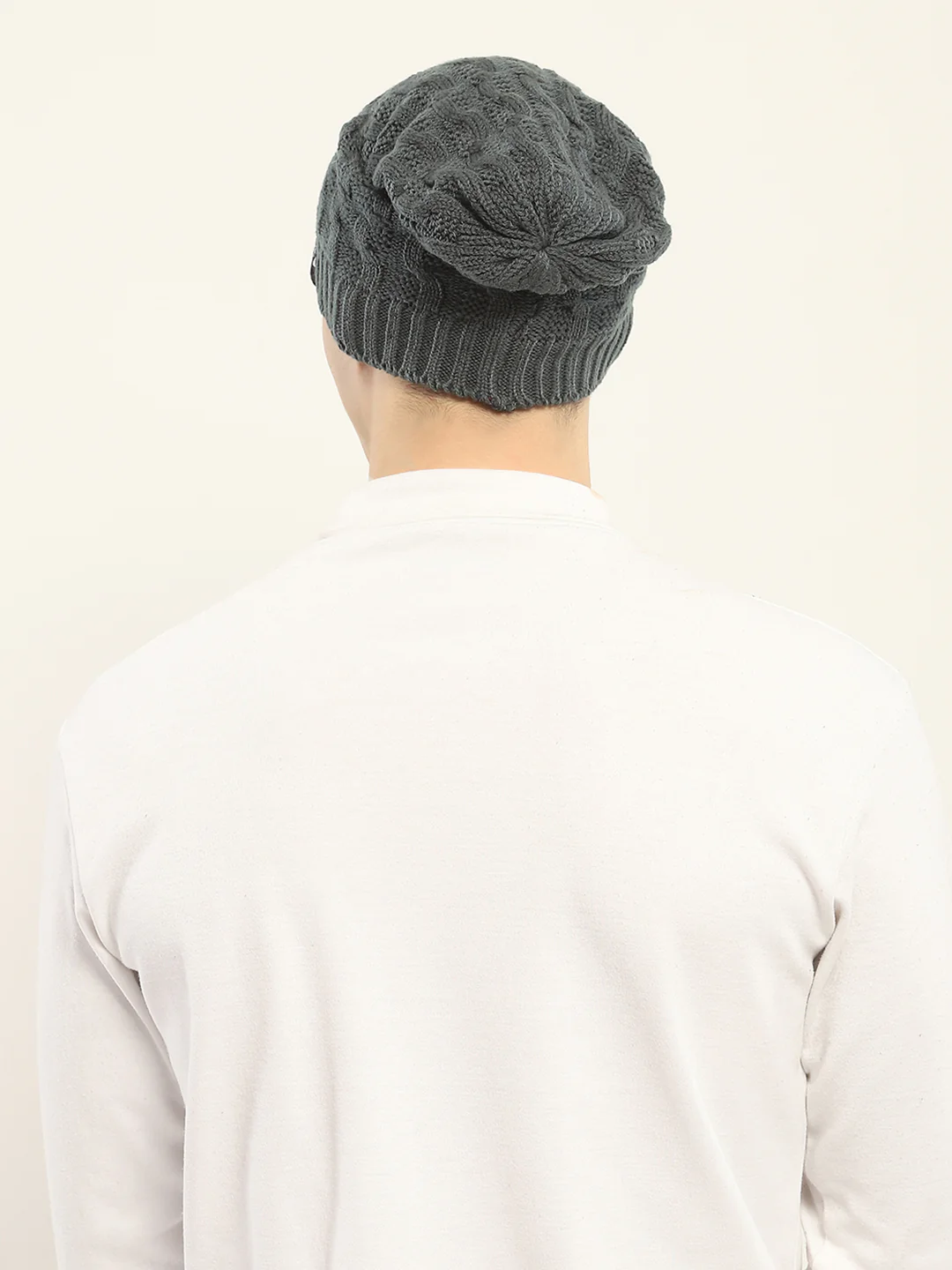 Men Grey Self Design Cap - Image 5