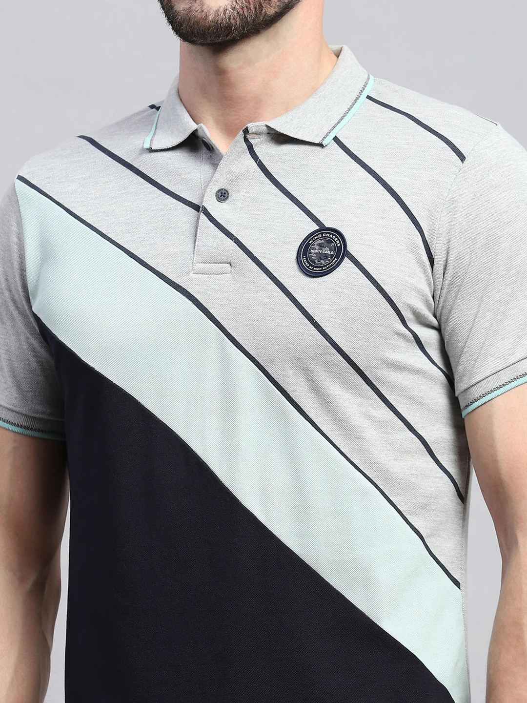 Men Grey Self Design Collar Half Sleeve T-Shirt - Image 7