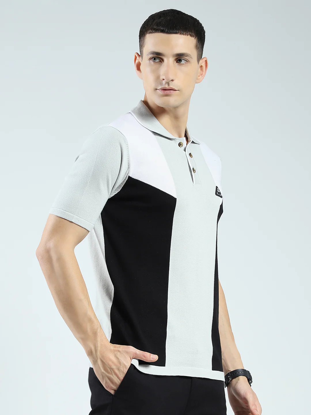 Rock.it Men Grey Self Design Collar Half Sleeve T-Shirt - Image 4