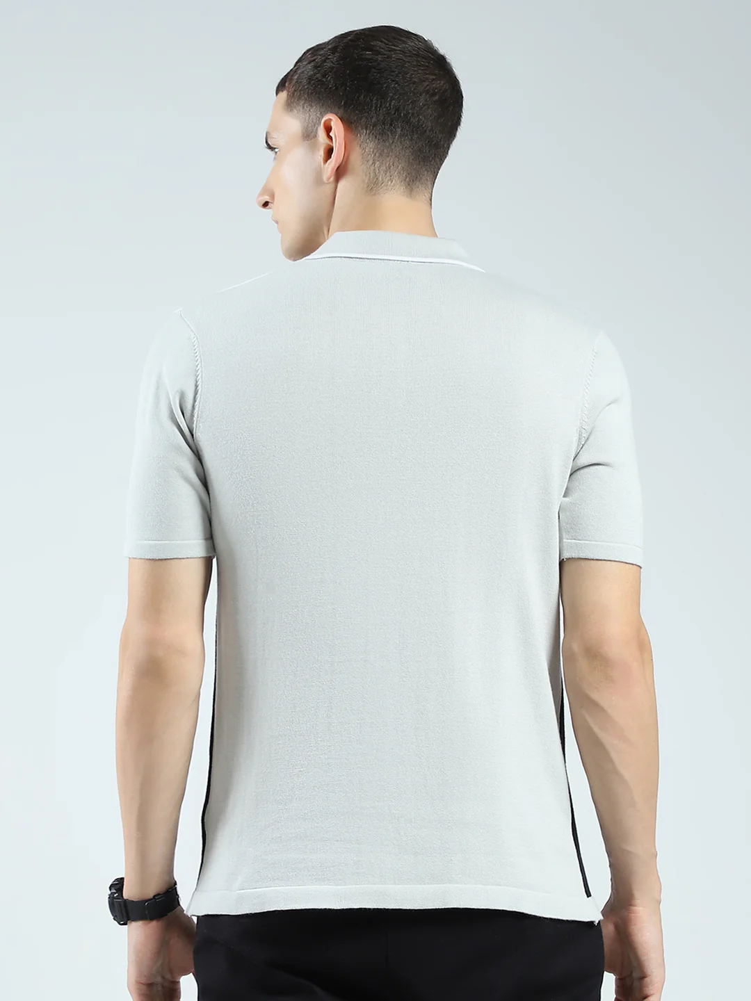 Rock.it Men Grey Self Design Collar Half Sleeve T-Shirt - Image 5