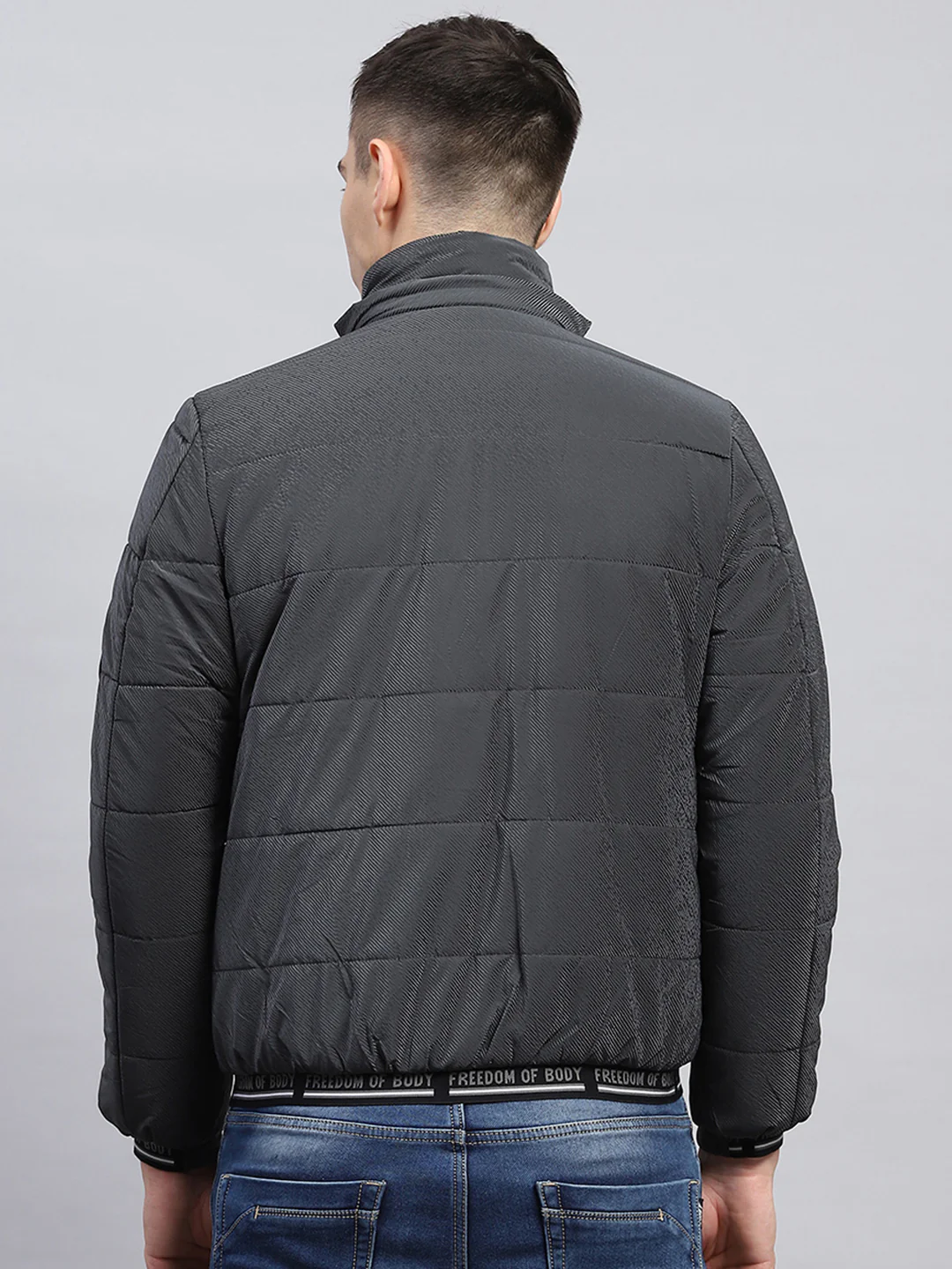 Men Grey Self Design Detachable Hood Full Sleeve Jacket - Image 5