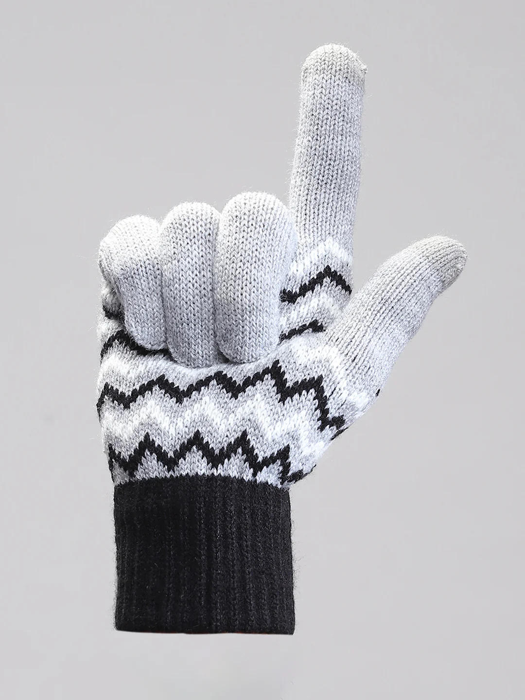 Men Grey Self Design Gloves - Image 4
