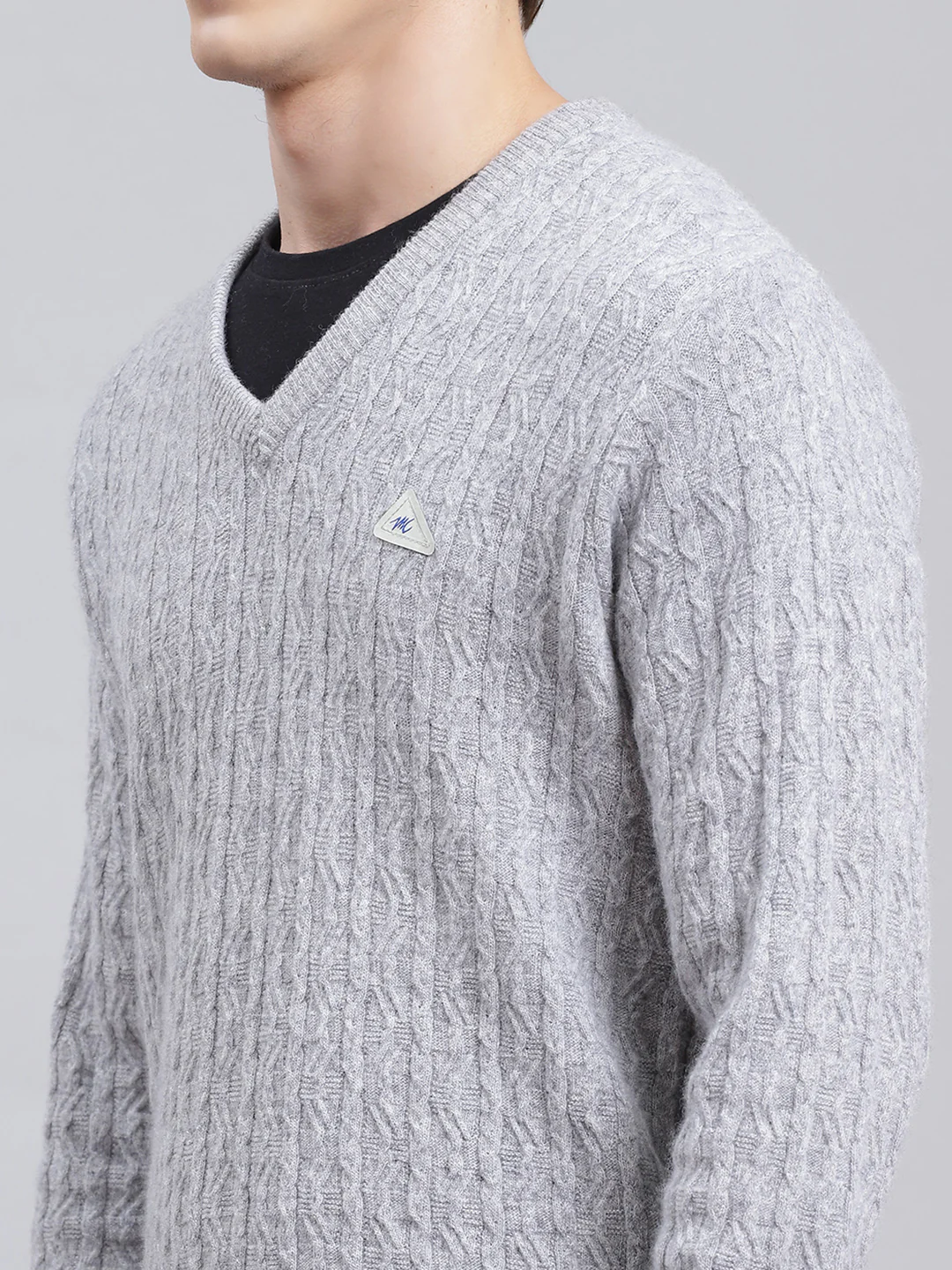 Men Grey Self Design Lamb wool Pullover - Image 6