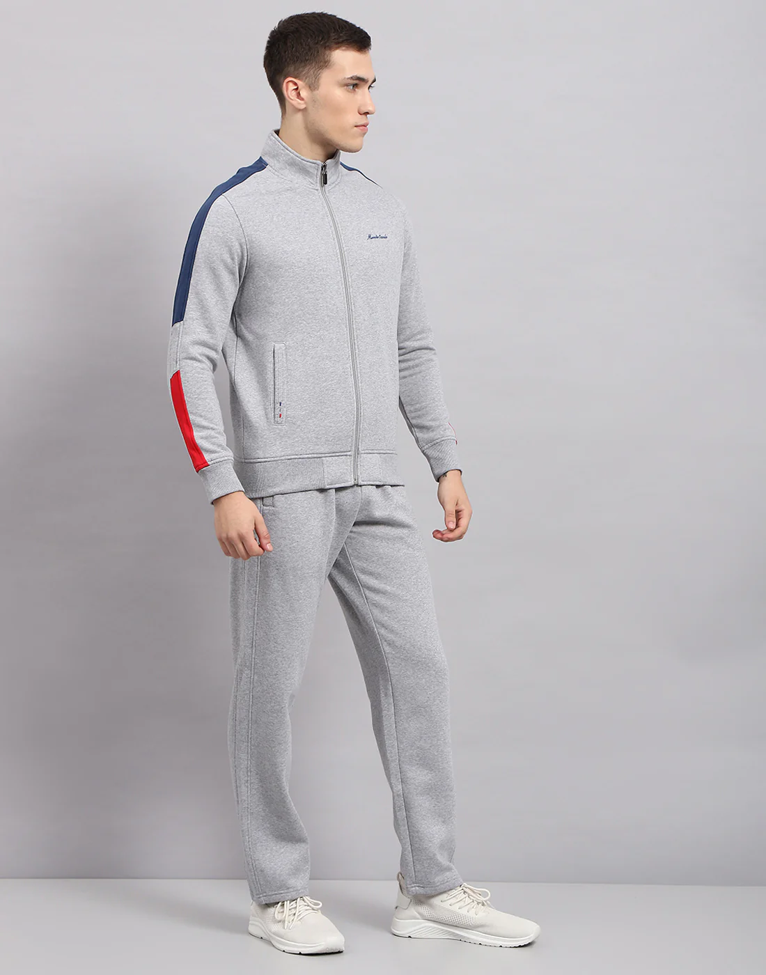 Men Grey Self Design Mock Neck Full Sleeve Winter Tracksuit - Image 4