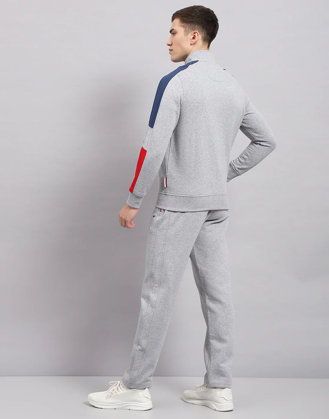 Men Grey Self Design Mock Neck Full Sleeve Winter Tracksuit - Image 5