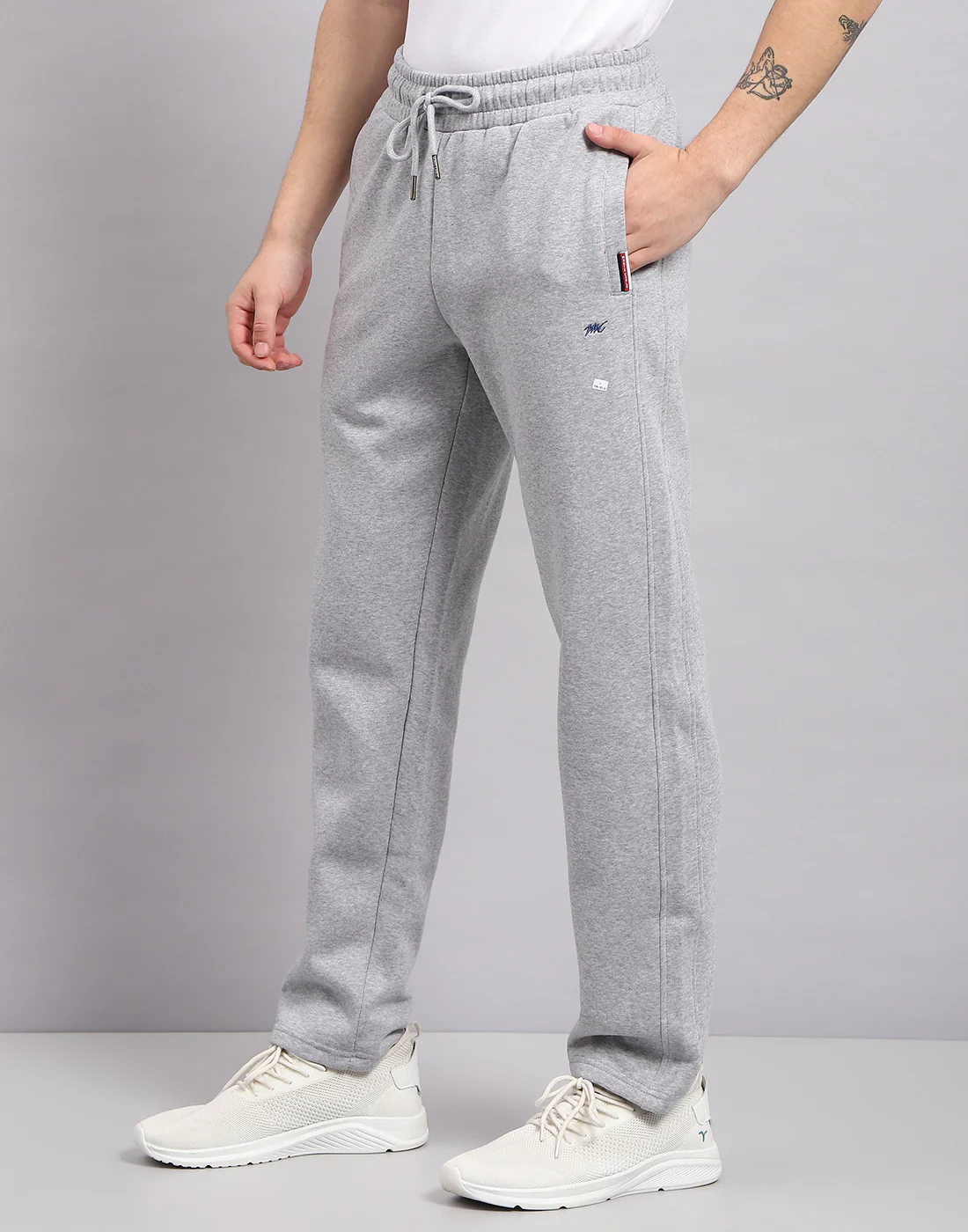 Men Grey Self Design Mock Neck Full Sleeve Winter Tracksuit - Image 8