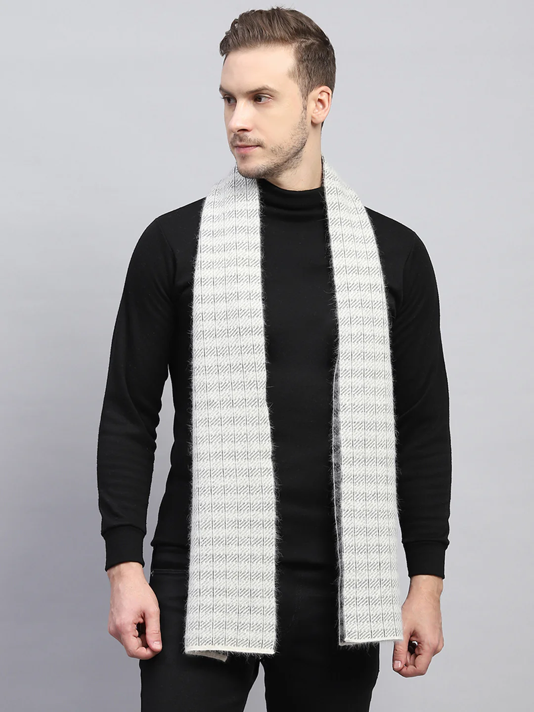 Men Grey Self Design Muffler - Image 3