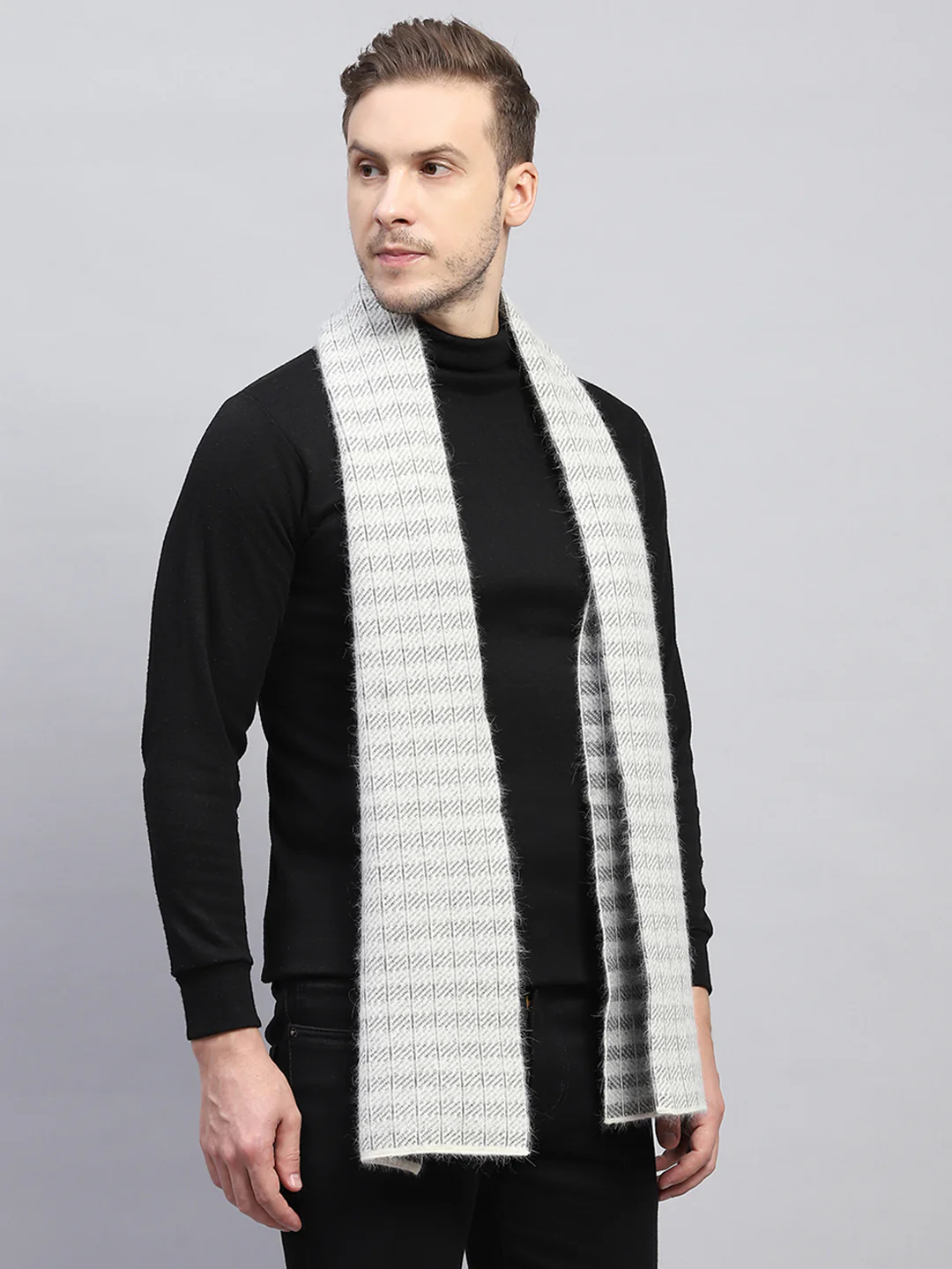 Men Grey Self Design Muffler - Image 5