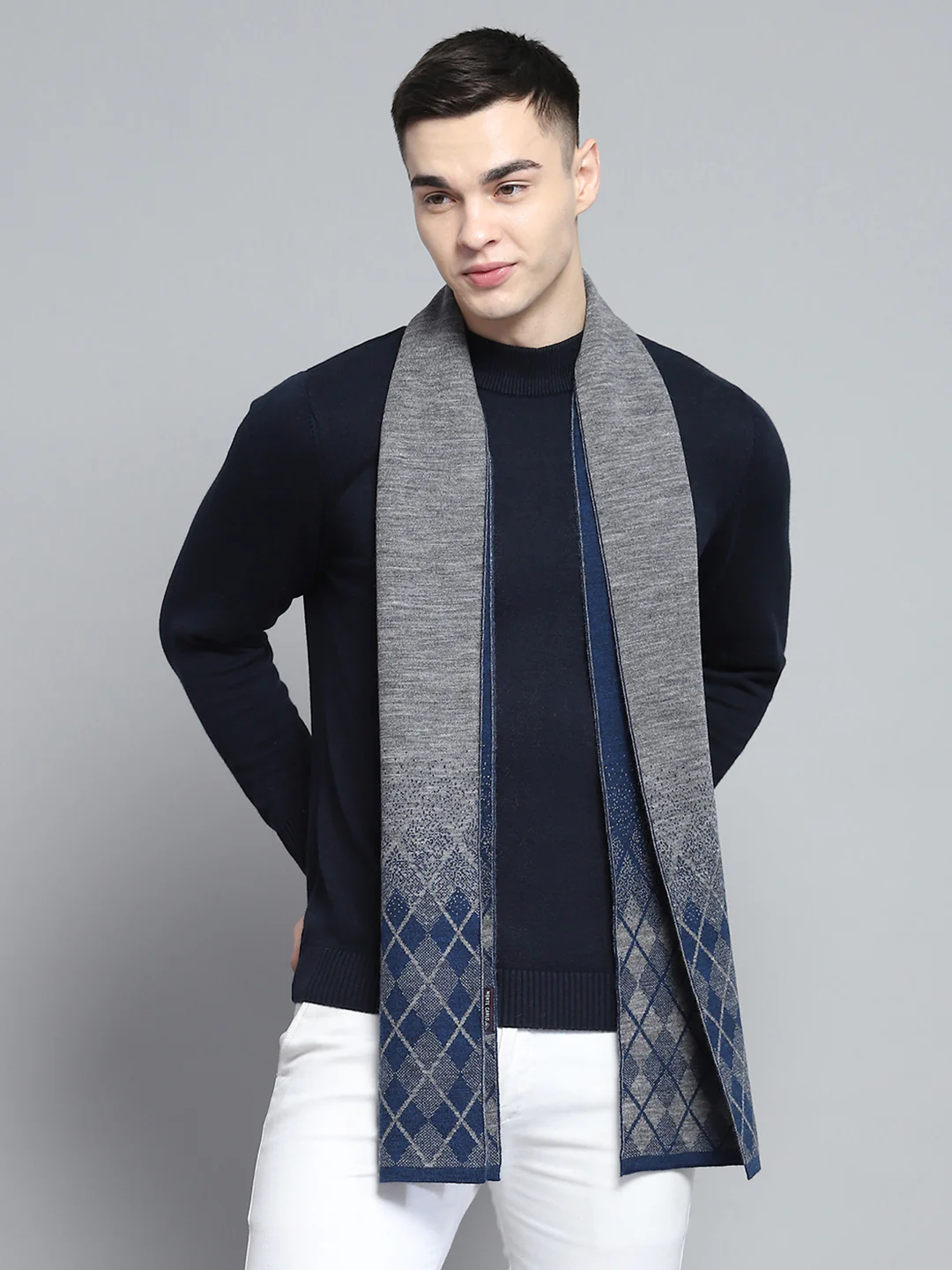 Men Grey Self Design Muffler - Image 5