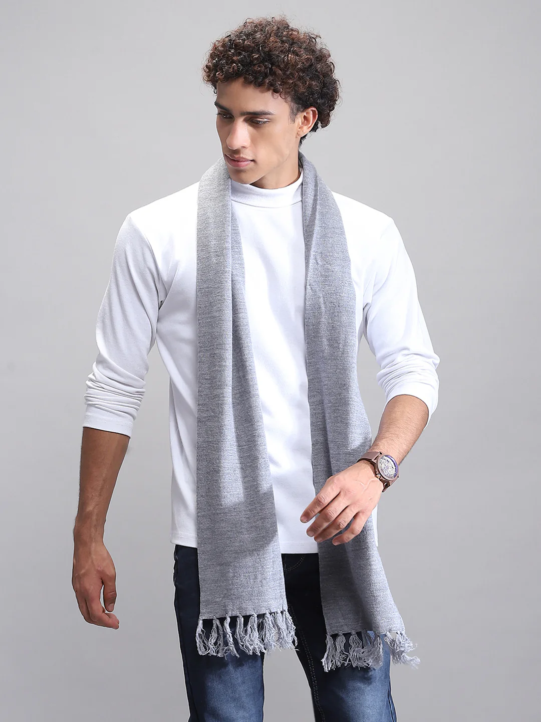 Men Grey Self Design Muffler - Image 5
