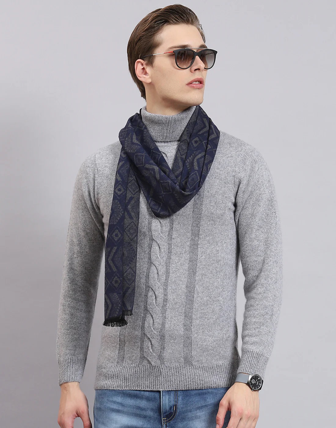 Men Grey Self Design Muffler - Image 2