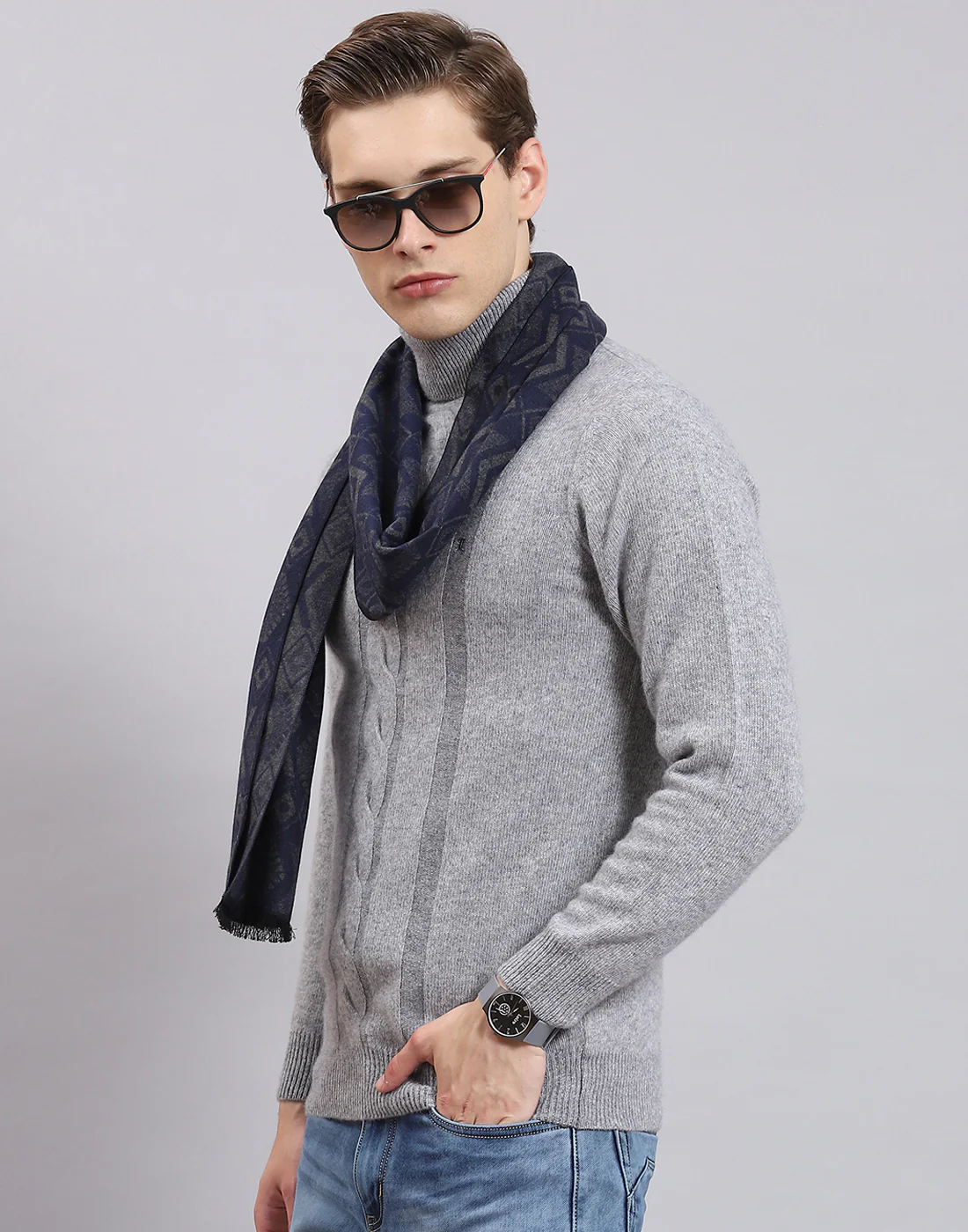 Men Grey Self Design Muffler - Image 4
