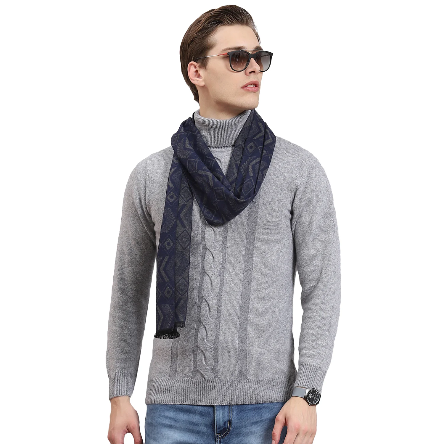 Men Grey Self Design Muffler - Image 6