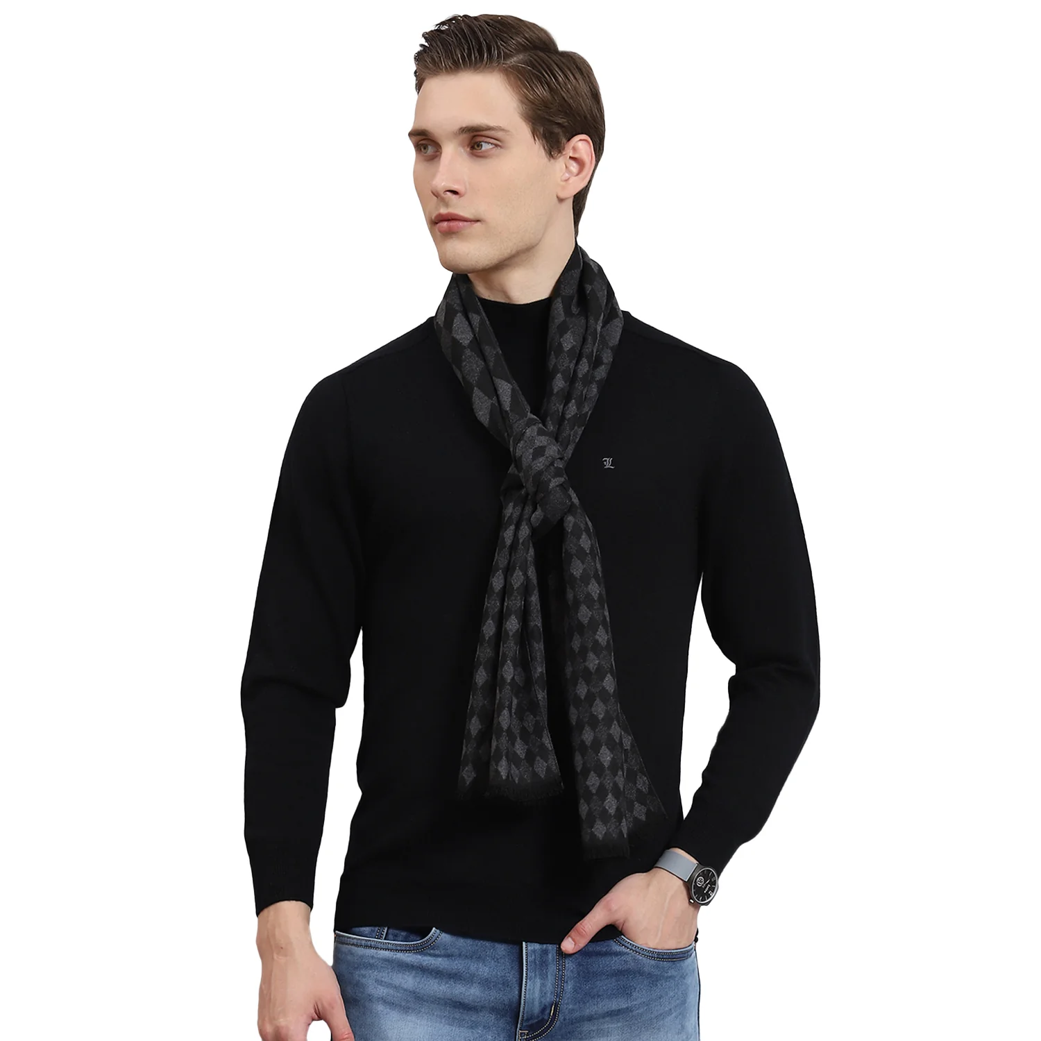 Men Grey Self Design Muffler - Image 6