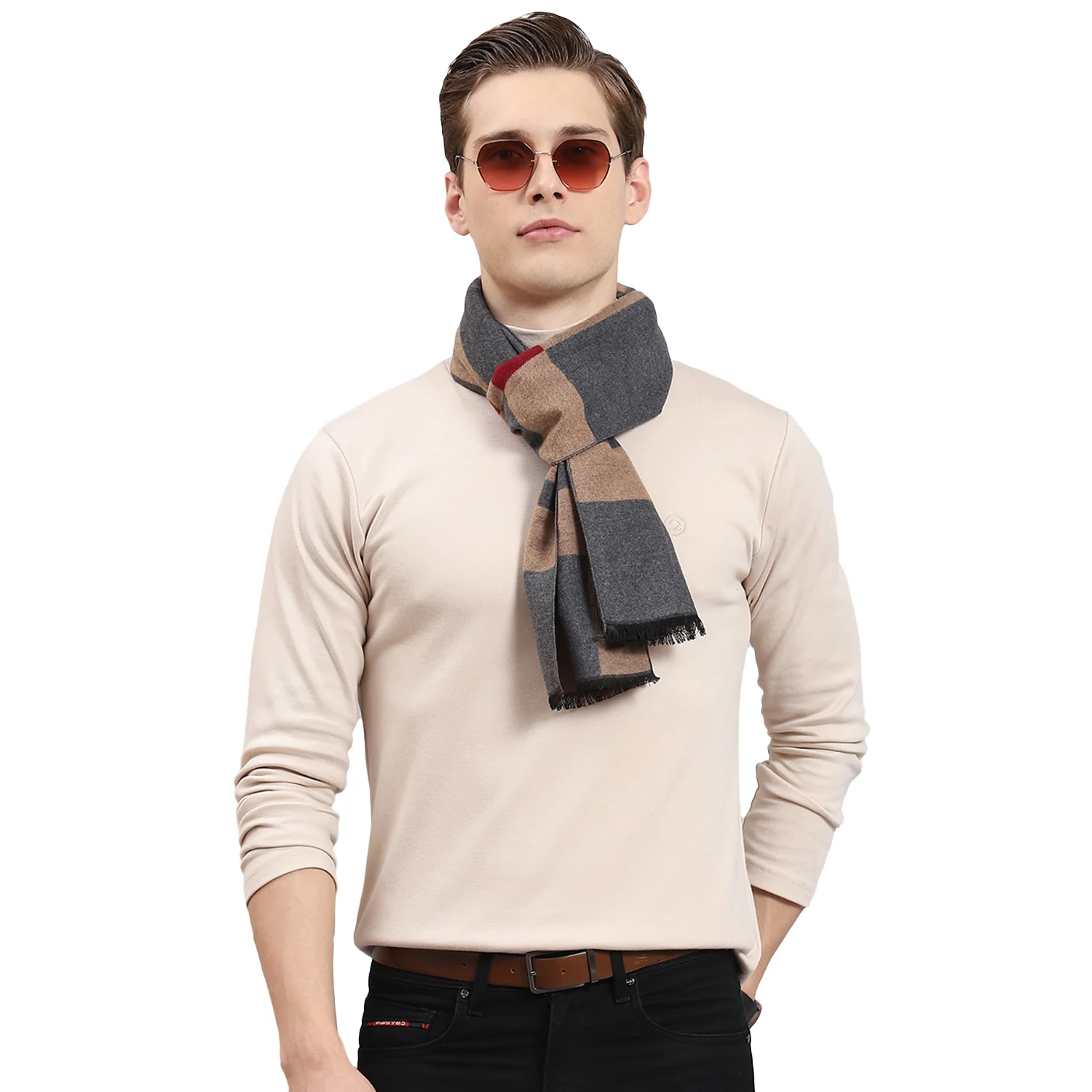 Men Grey Self Design Muffler - Image 6