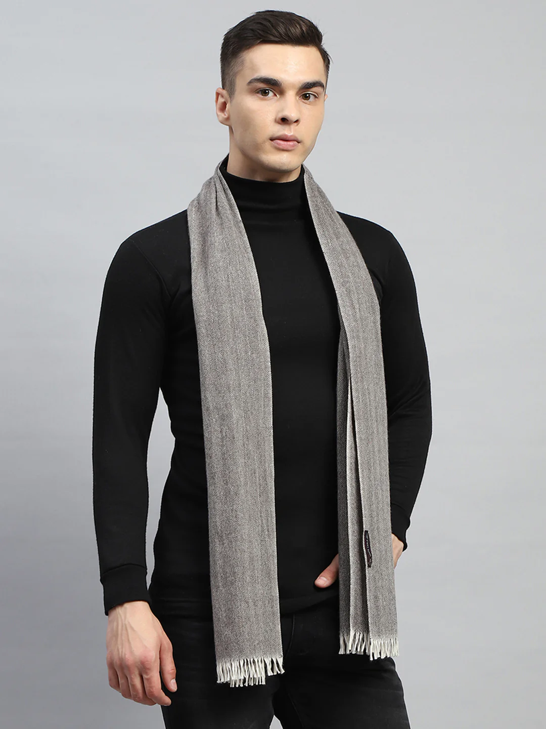 Men Grey Self Design Muffler - Image 4
