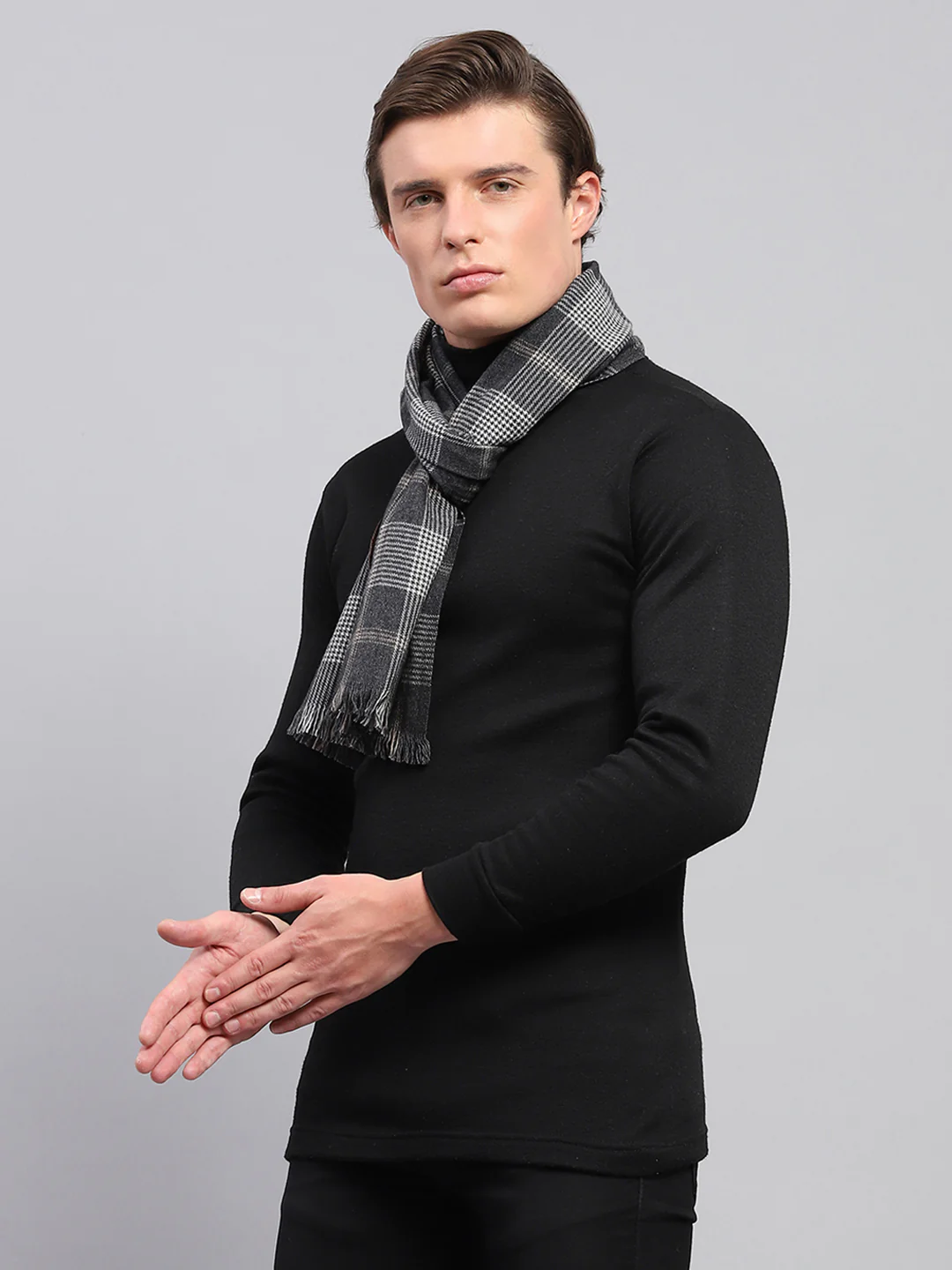 Men Grey Self Design Muffler - Image 3