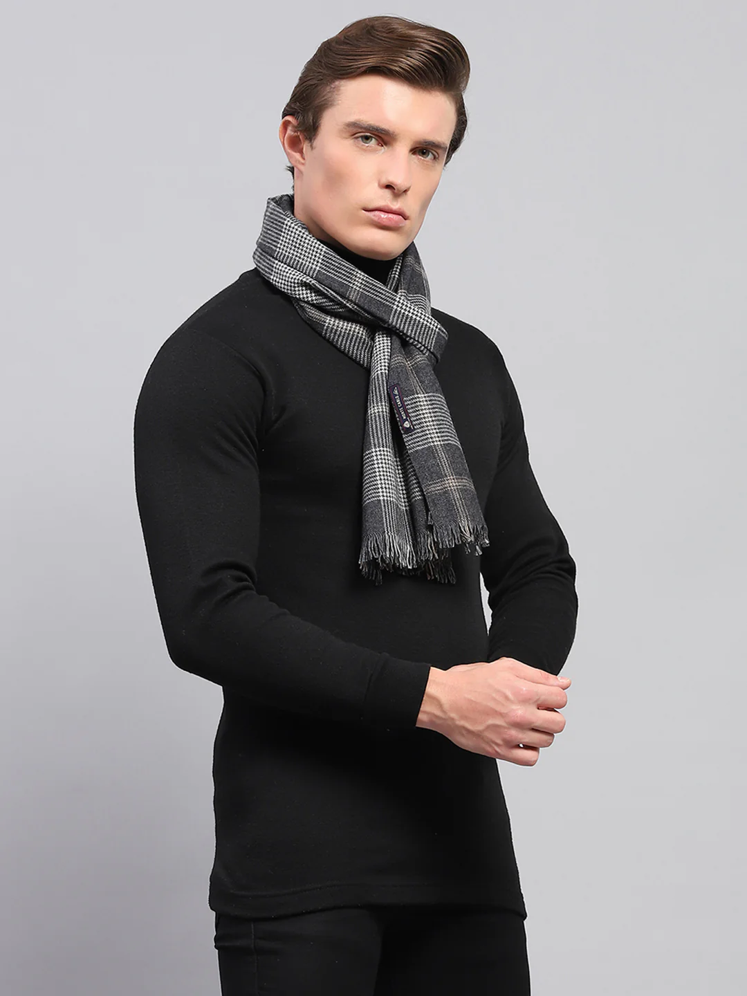 Men Grey Self Design Muffler - Image 4