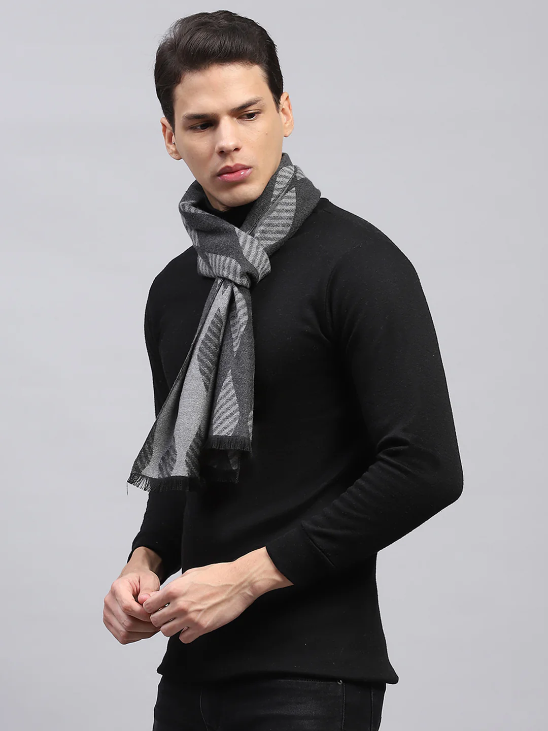 Men Grey Self Design Muffler - Image 6